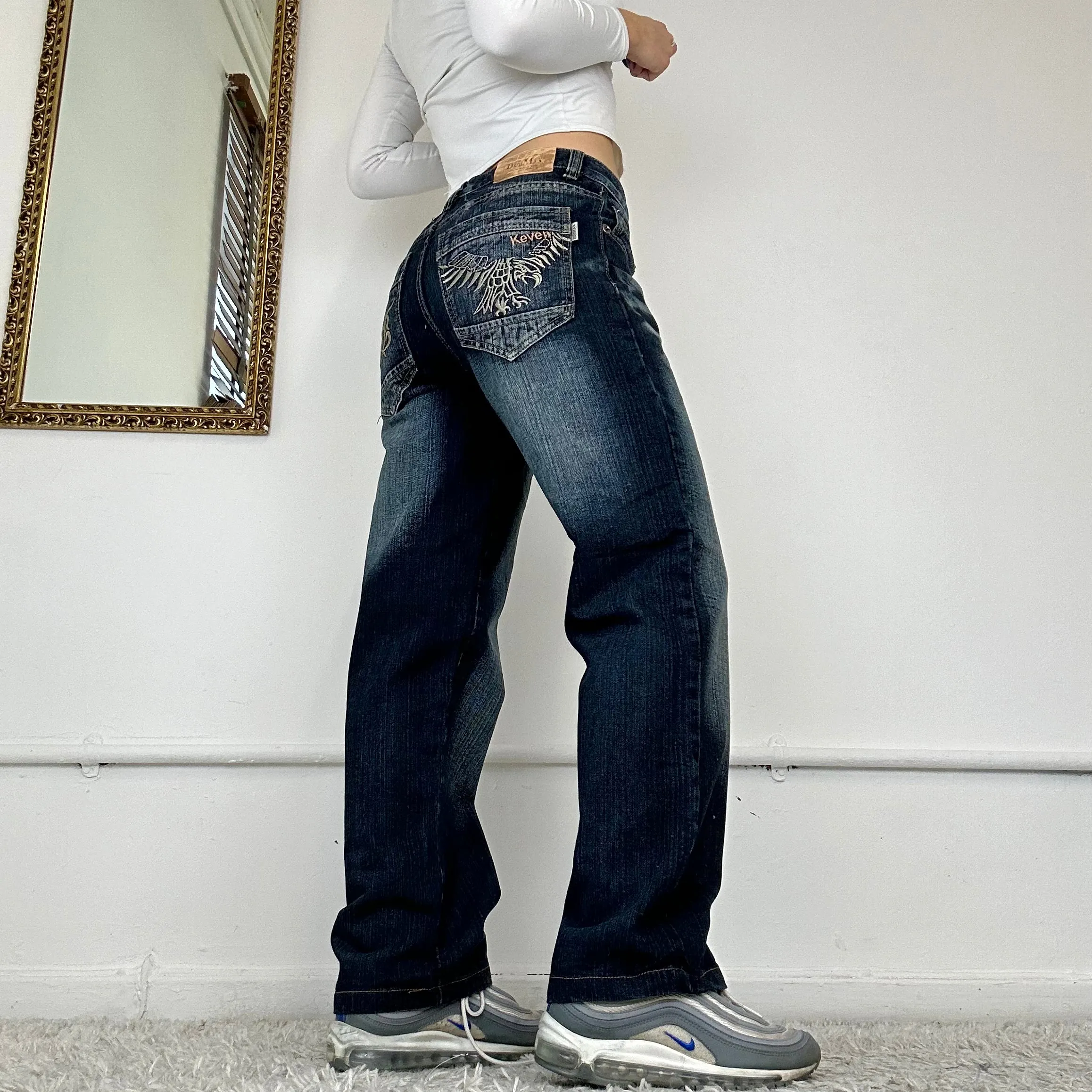 00s wide leg dark wash jeans