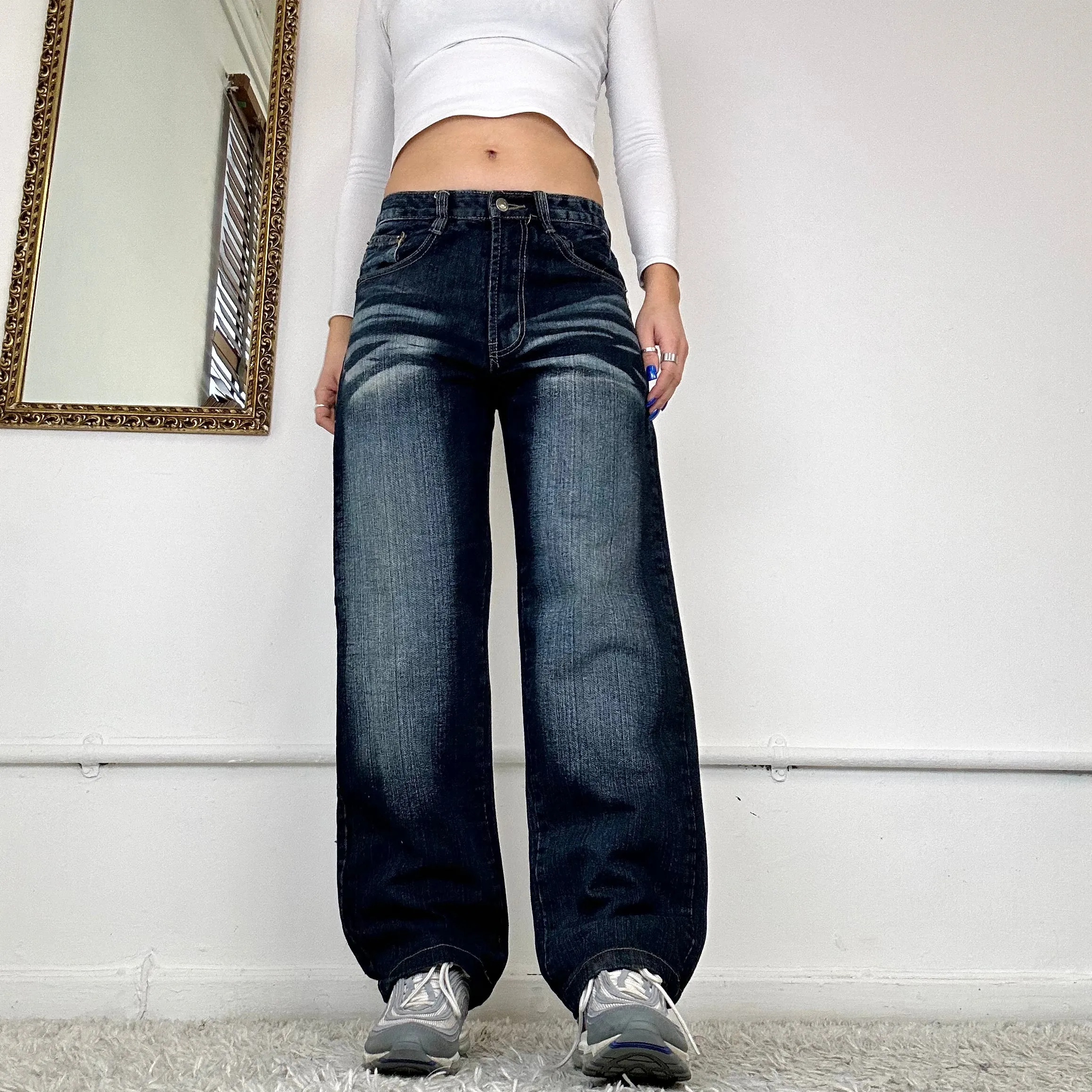 00s wide leg dark wash jeans