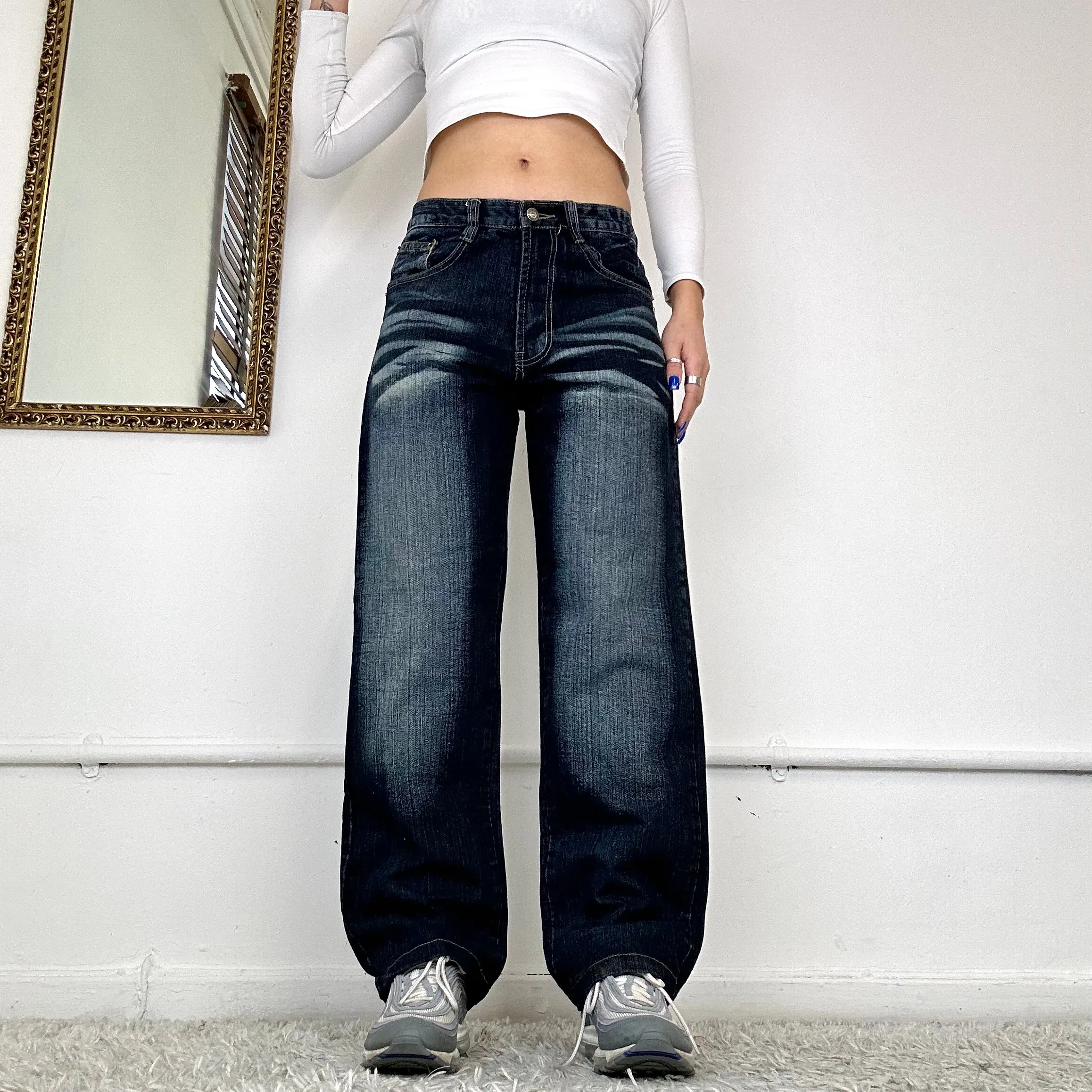 00s wide leg dark wash jeans