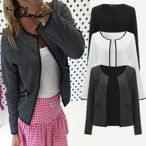 2017 Autumn Winter Plaid Women Coats Short Jackets Casual Slim Suit Blazers Cardigan Feminino White Grey Outwear Blusa Plus Size