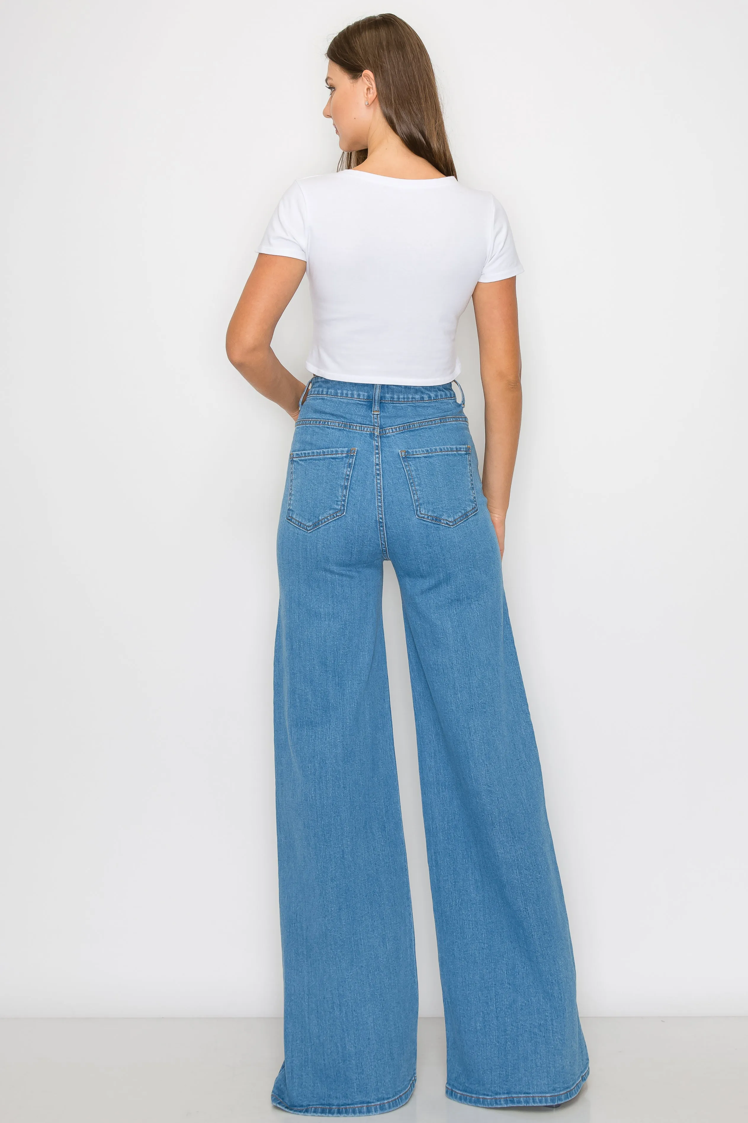 40030PN Women's High Waisted Stretch Wide-Leg Flare Baggy Jeans