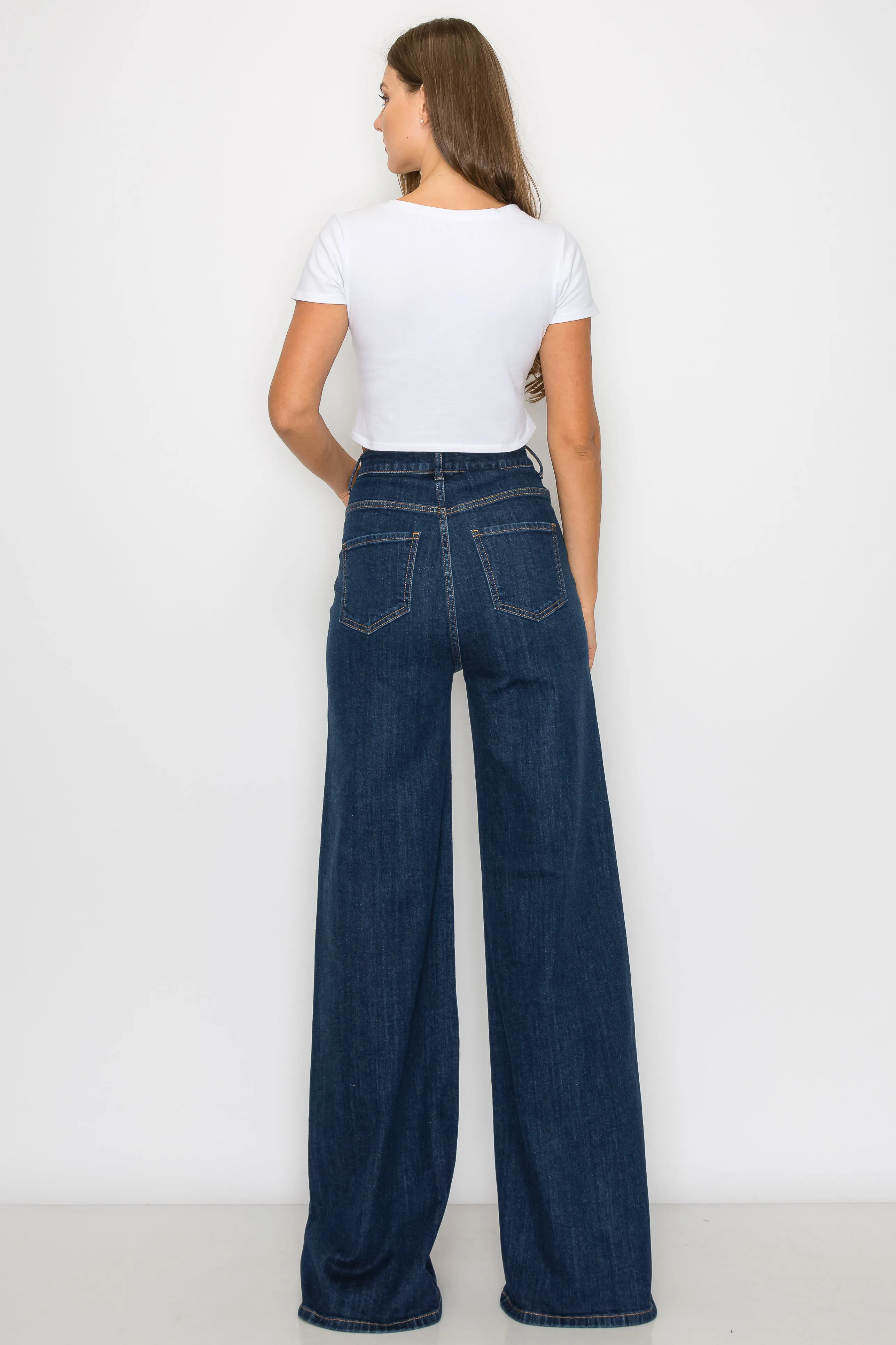 40030PN Women's High Waisted Stretch Wide-Leg Flare Baggy Jeans