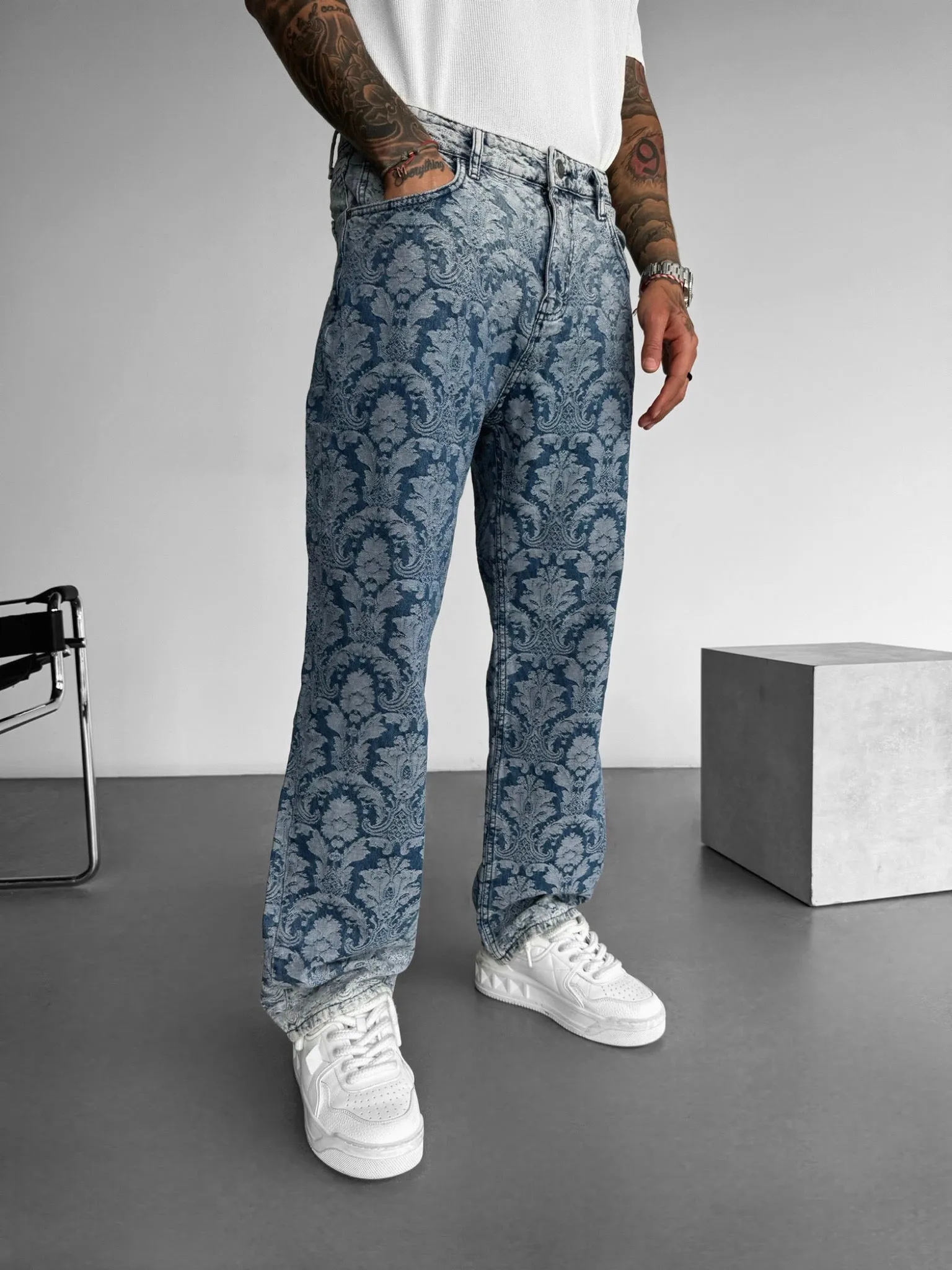 Baggy Damask Jeans - Blue