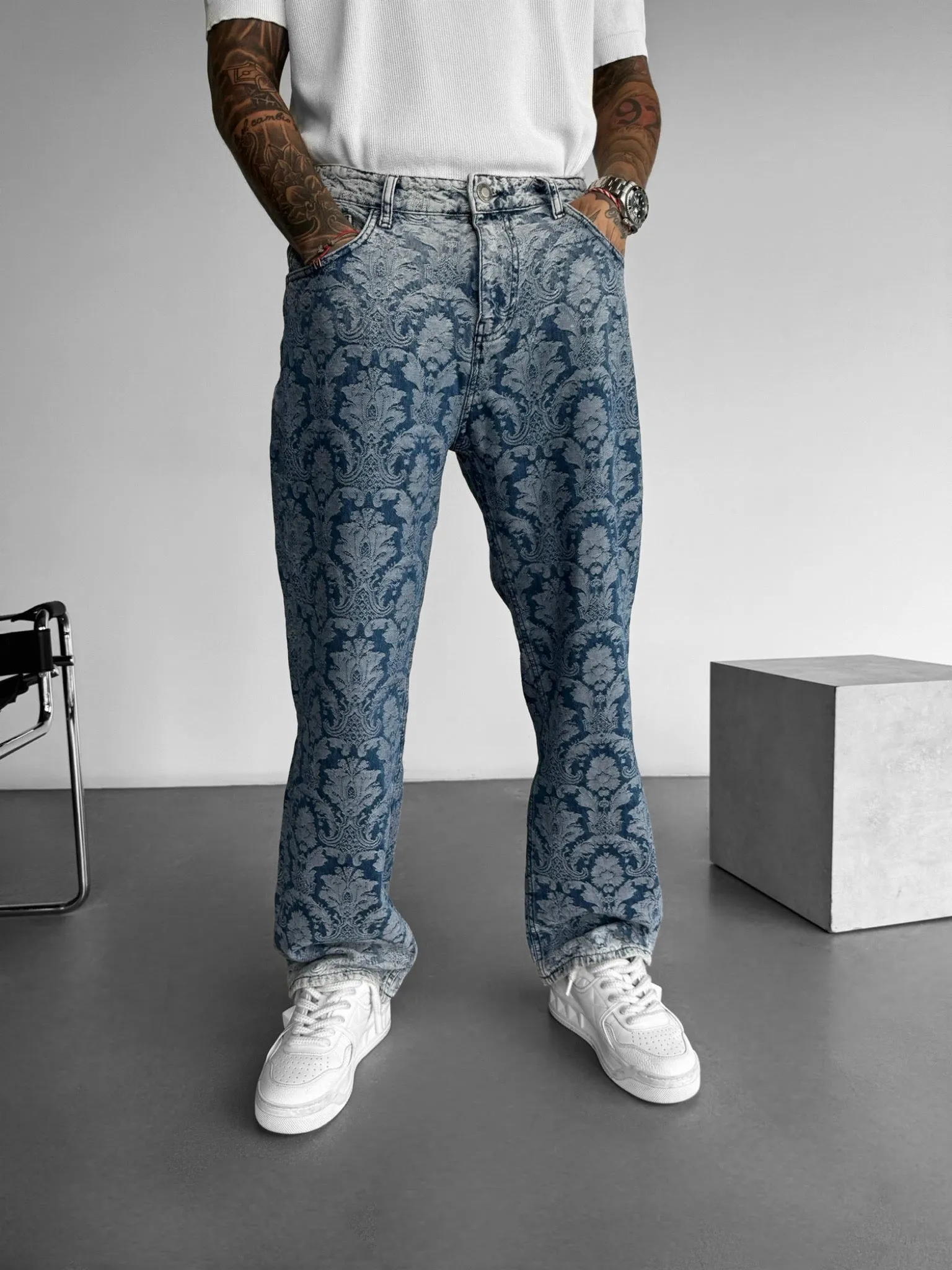 Baggy Damask Jeans - Blue