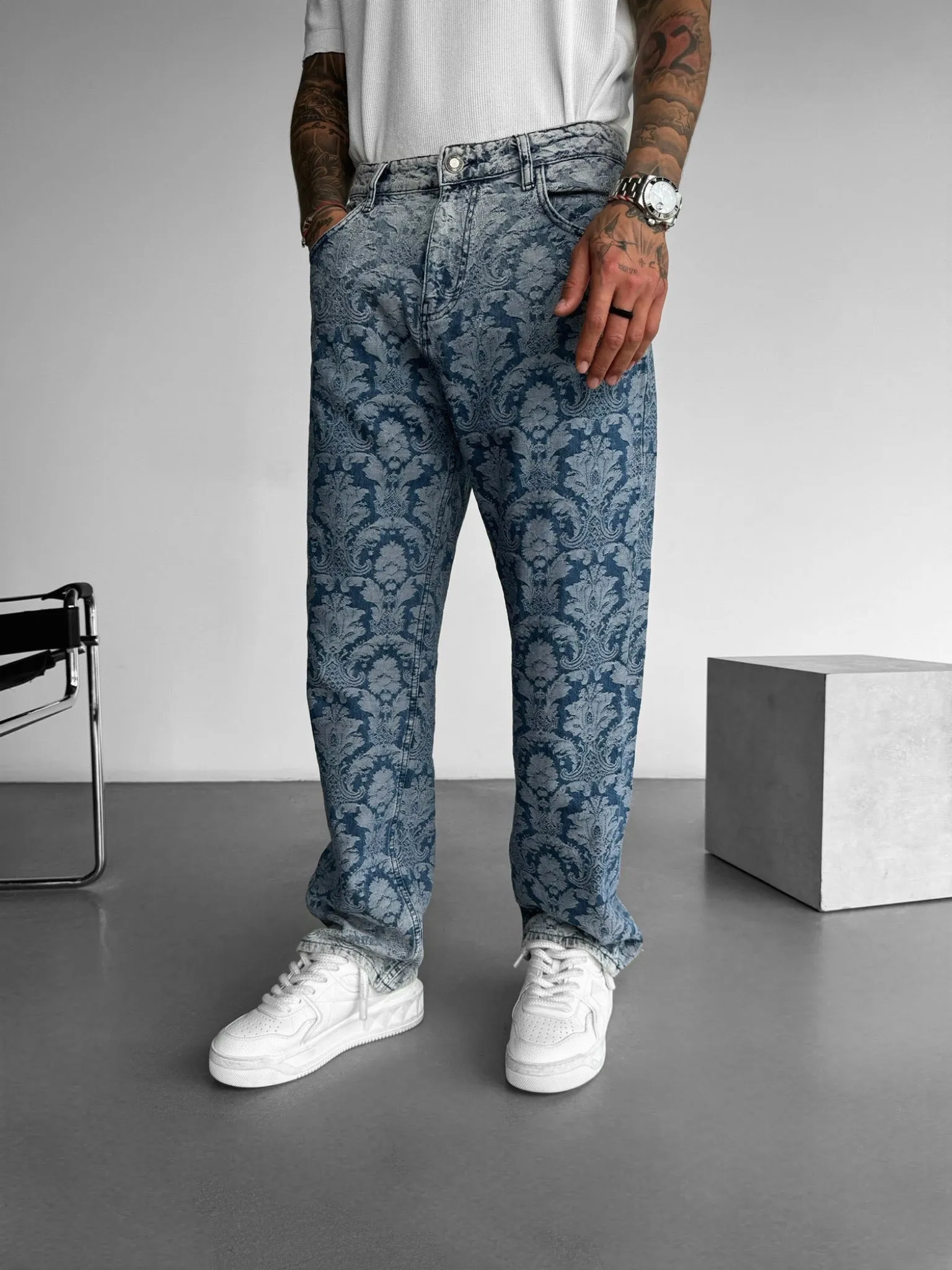 Baggy Damask Jeans - Blue