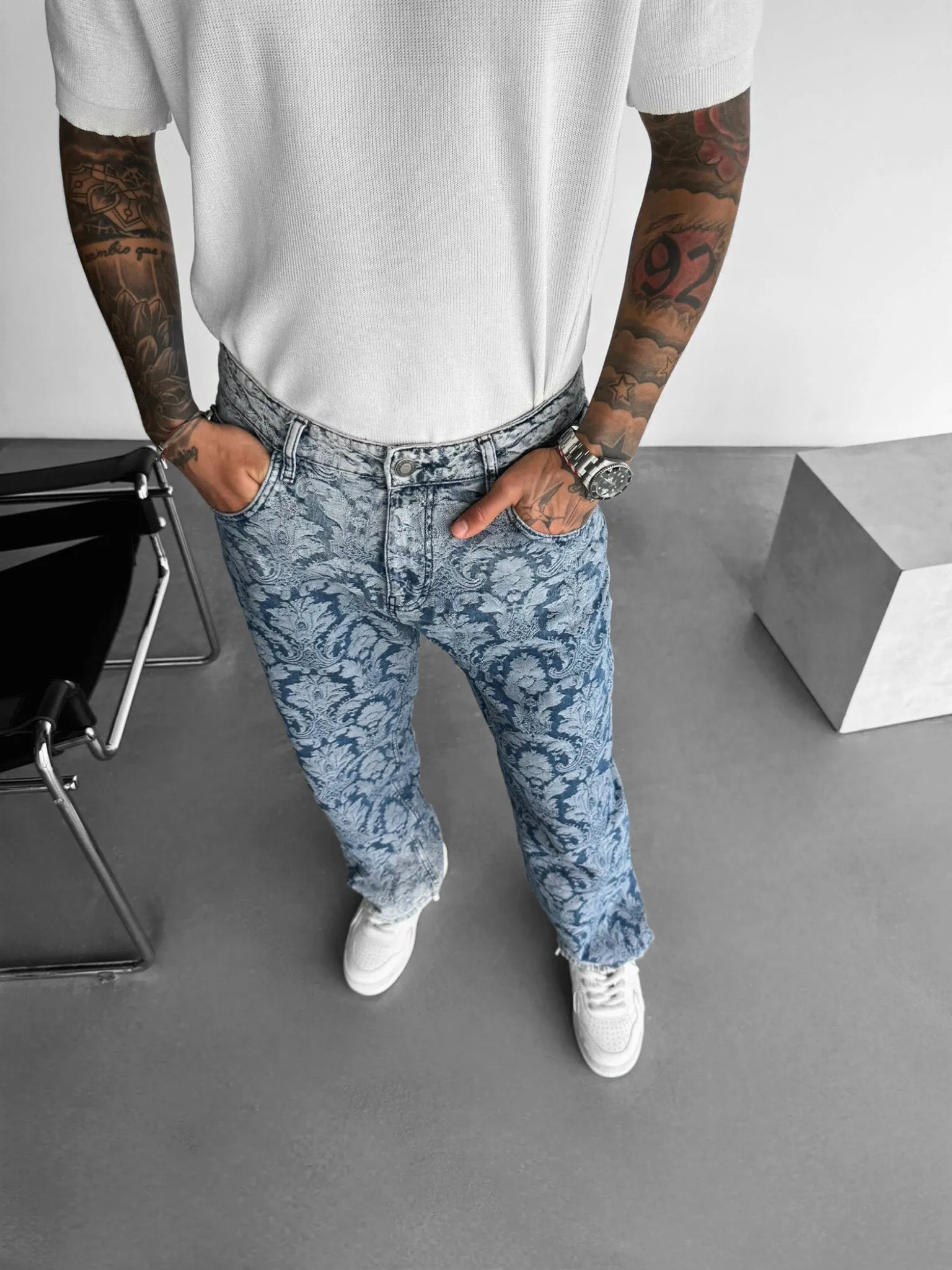 Baggy Damask Jeans - Blue