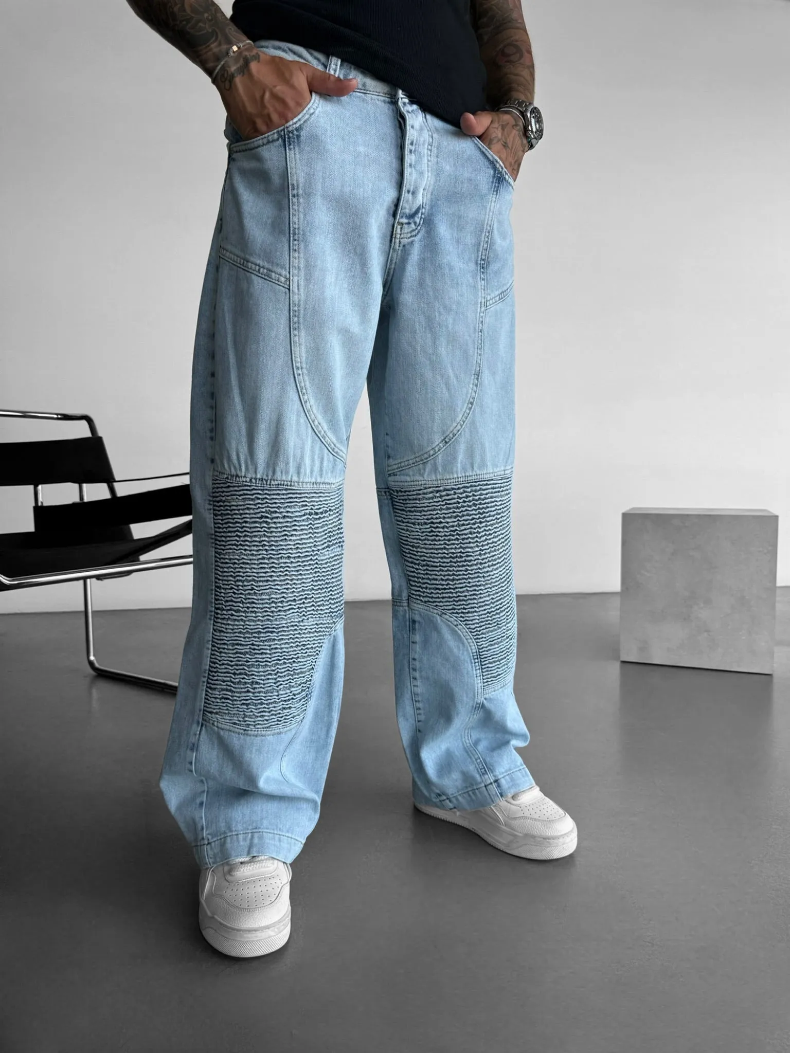 Baggy Seam Detail Jeans - Blue