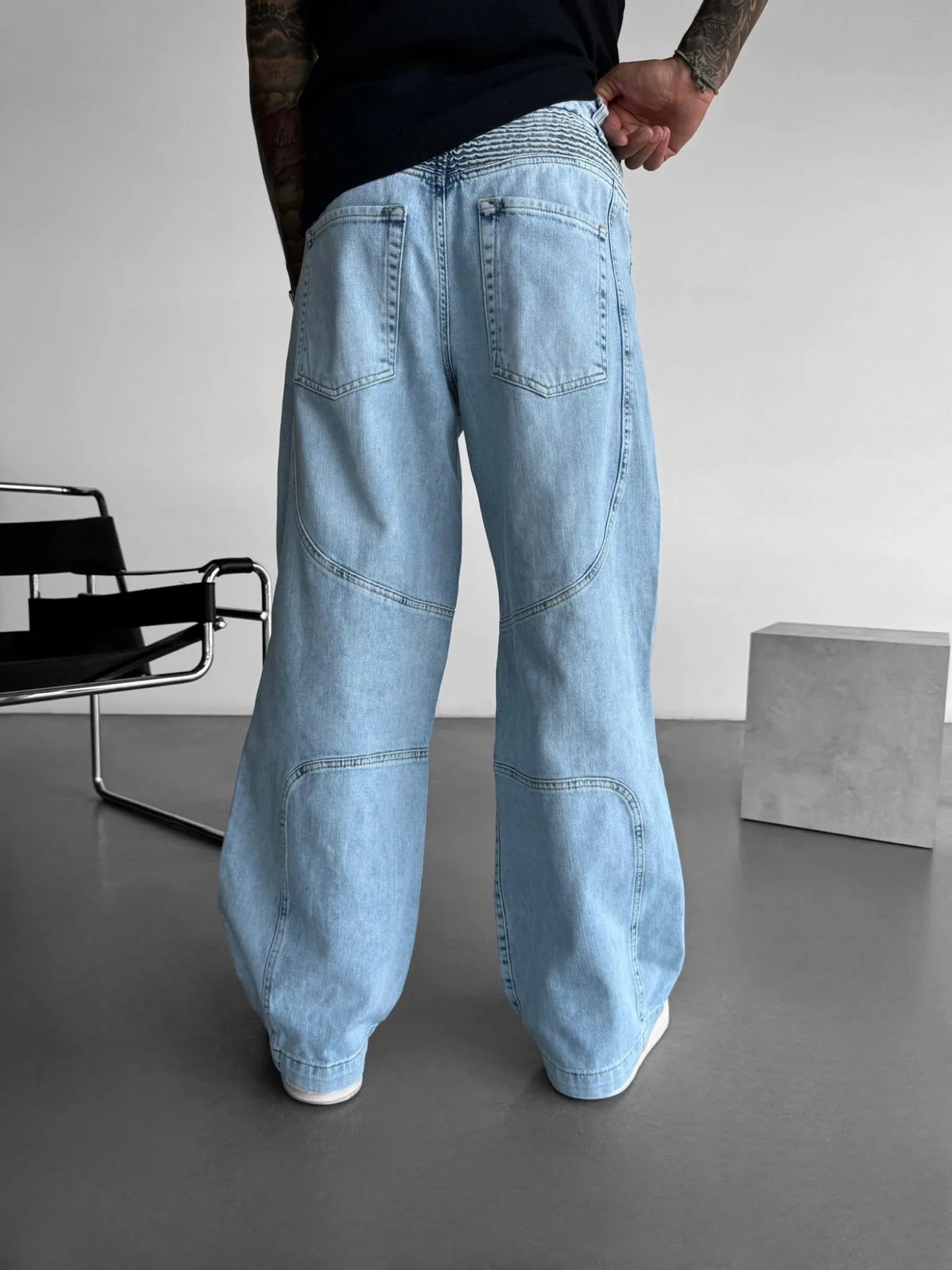 Baggy Seam Detail Jeans - Blue