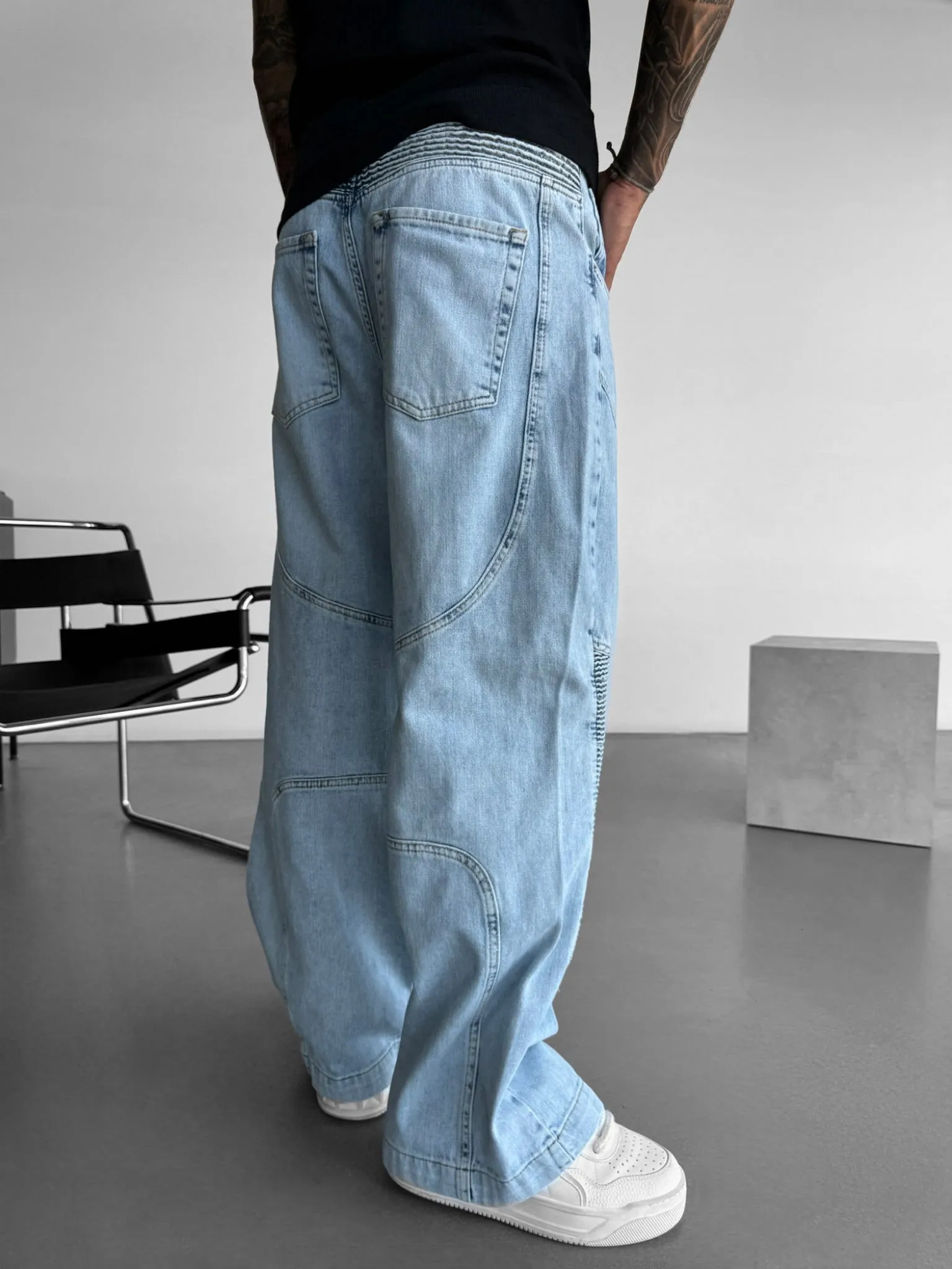 Baggy Seam Detail Jeans - Blue