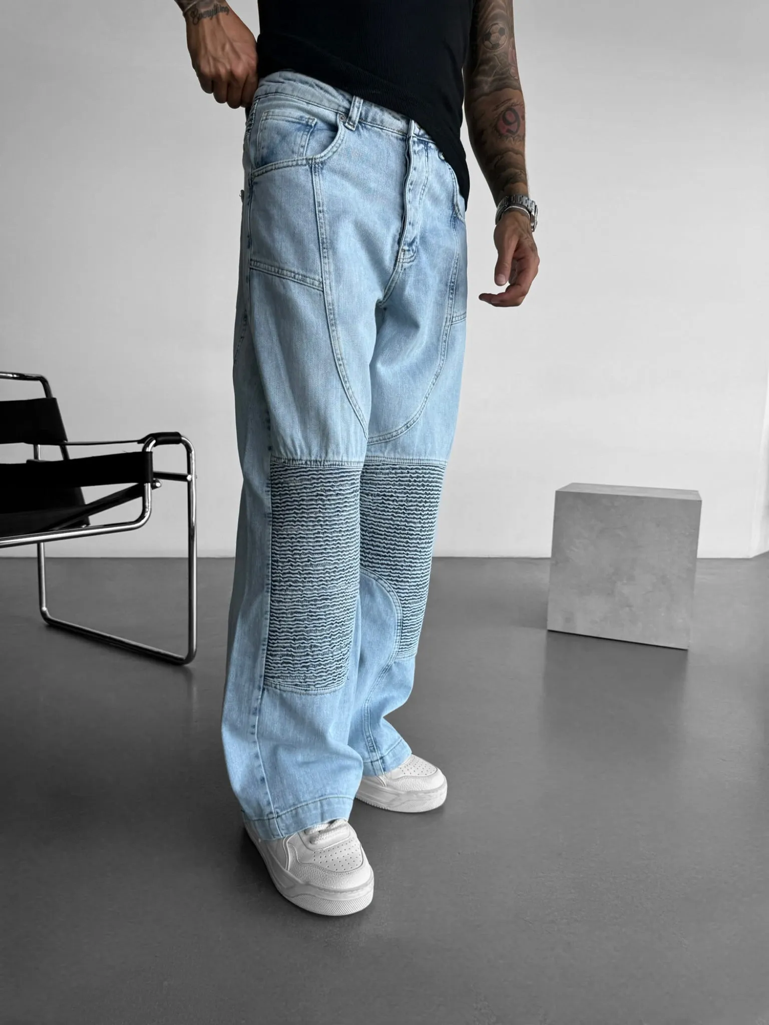 Baggy Seam Detail Jeans - Blue