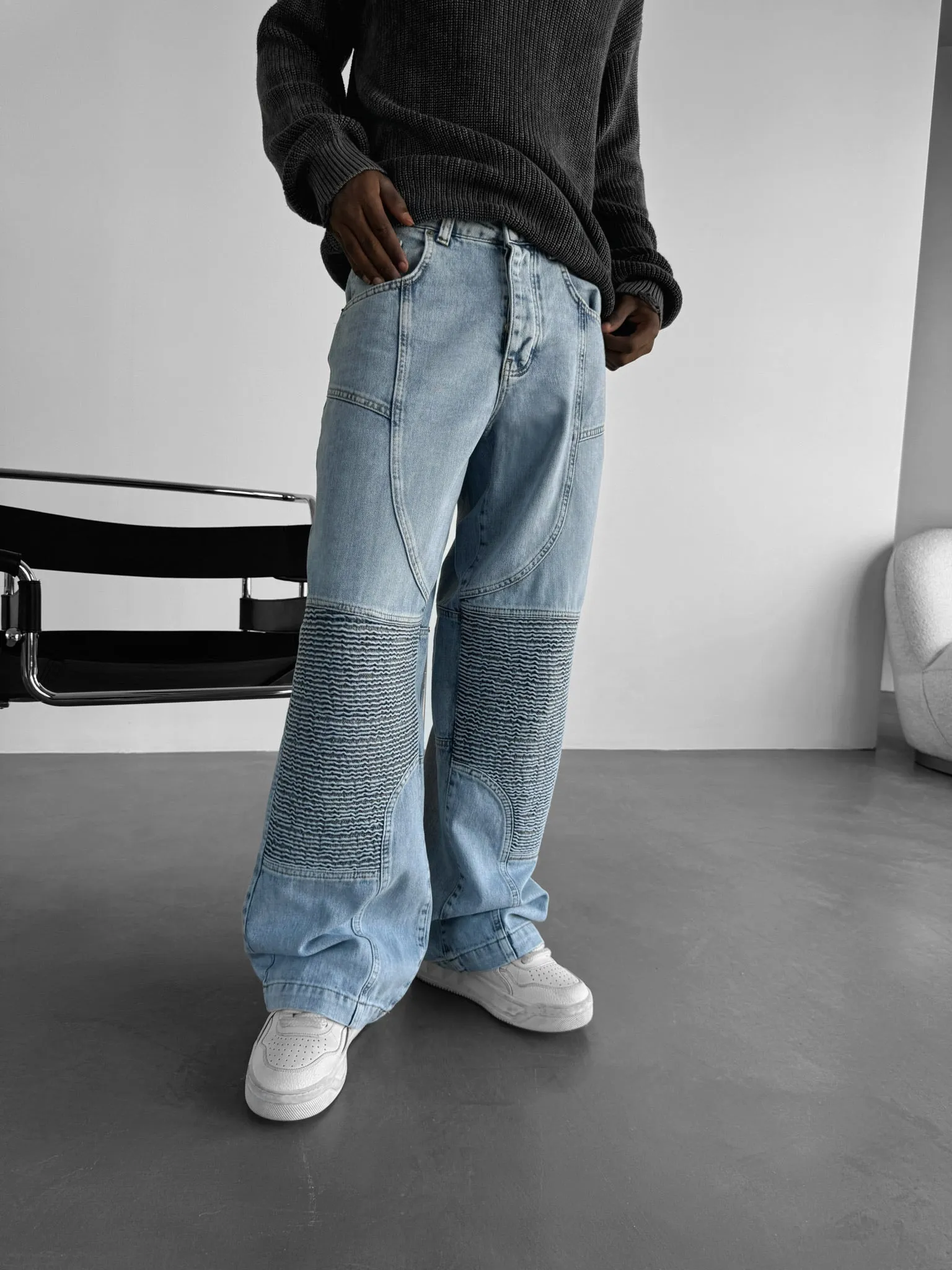 Baggy Seam Detail Jeans - Blue