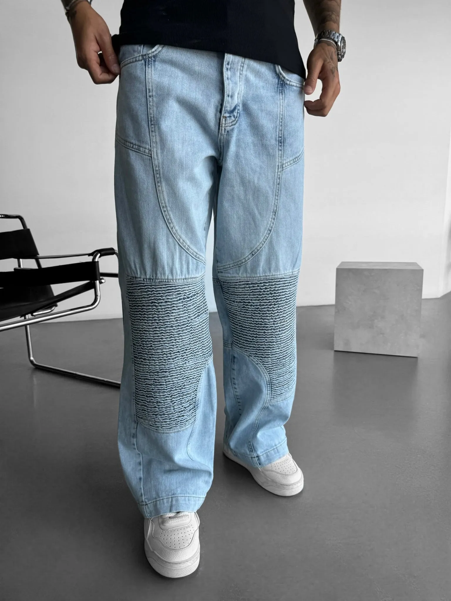 Baggy Seam Detail Jeans - Blue