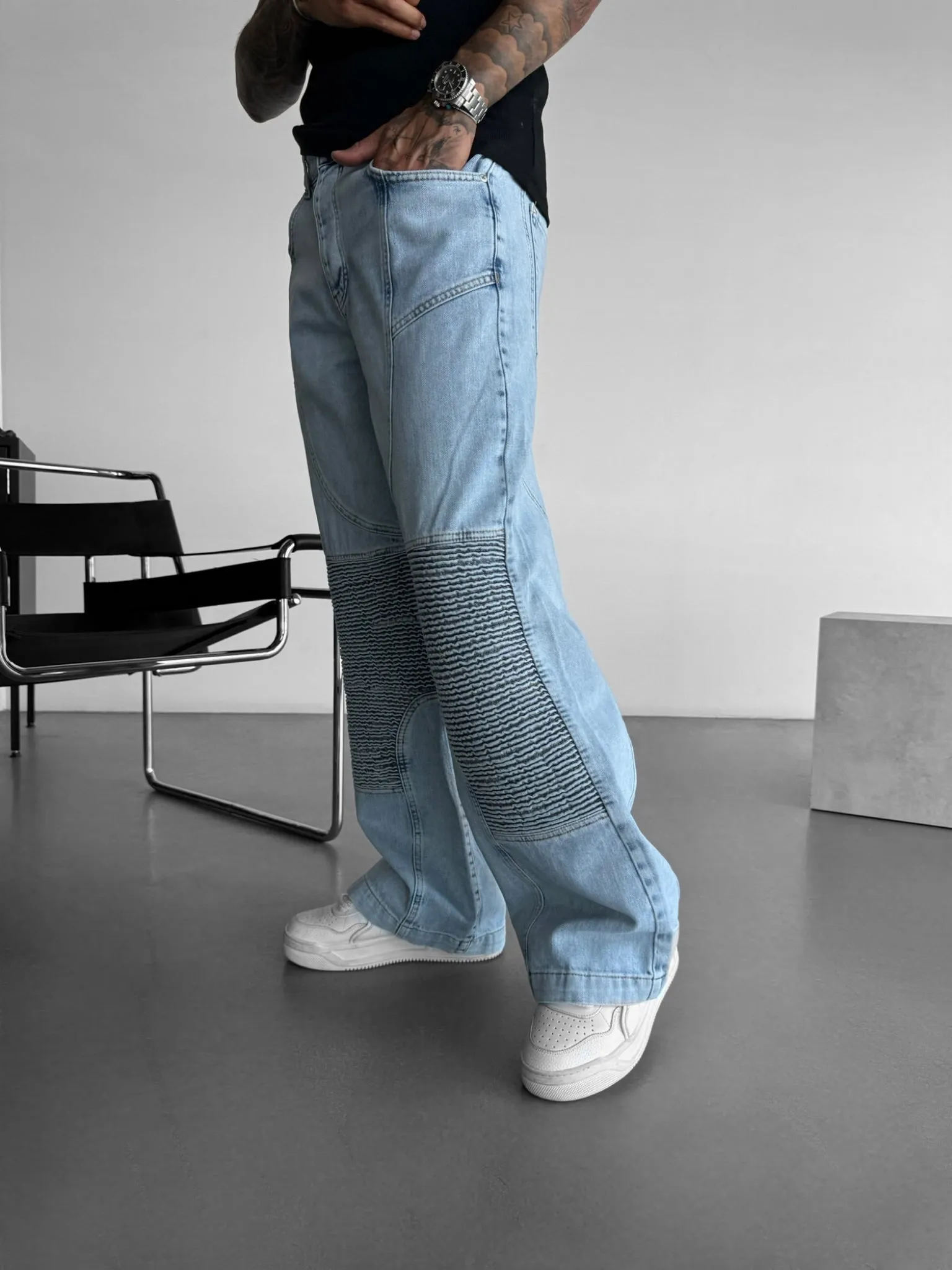 Baggy Seam Detail Jeans - Blue