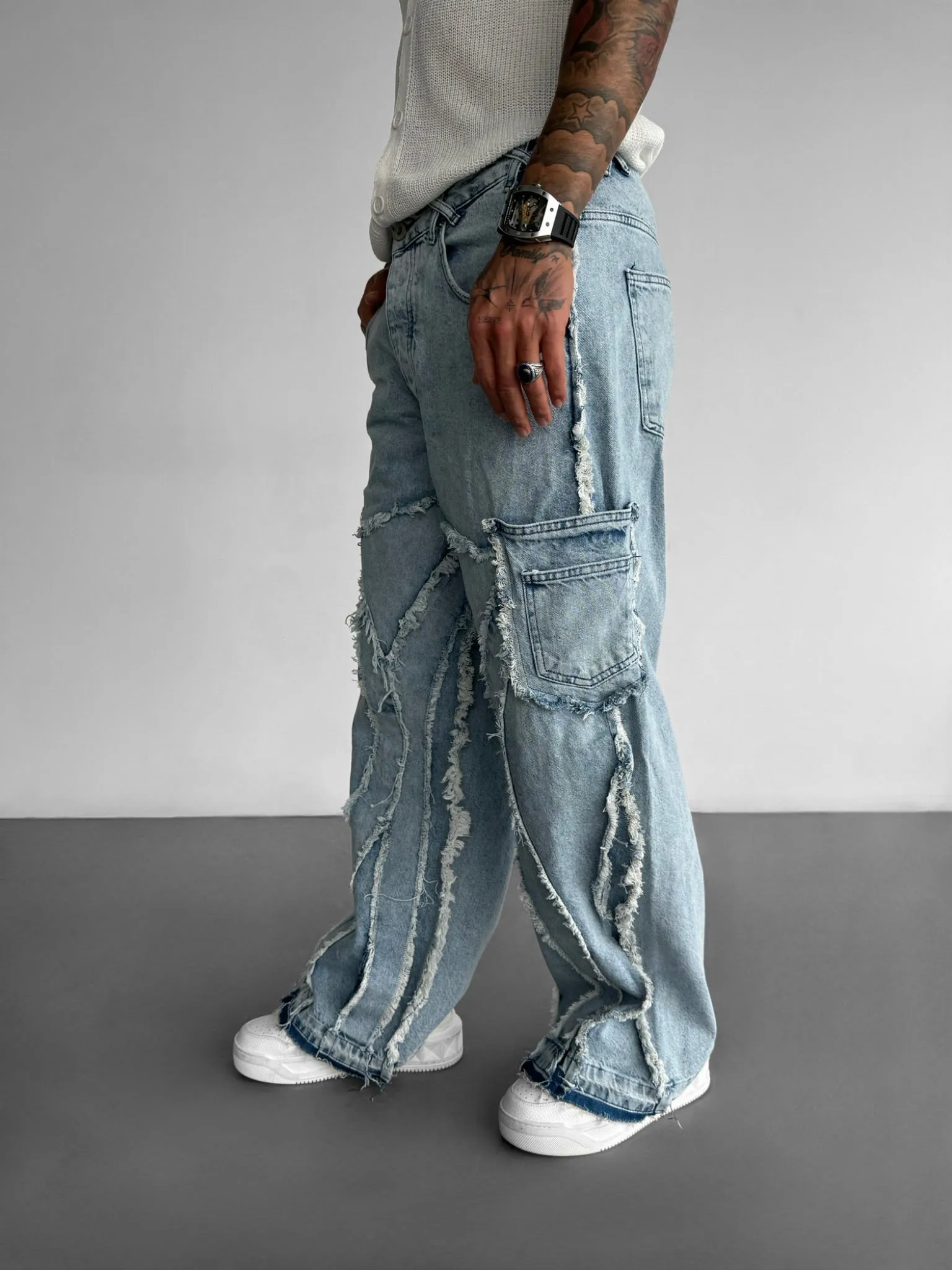 Baggy Shredded Stil Jeans - Blue