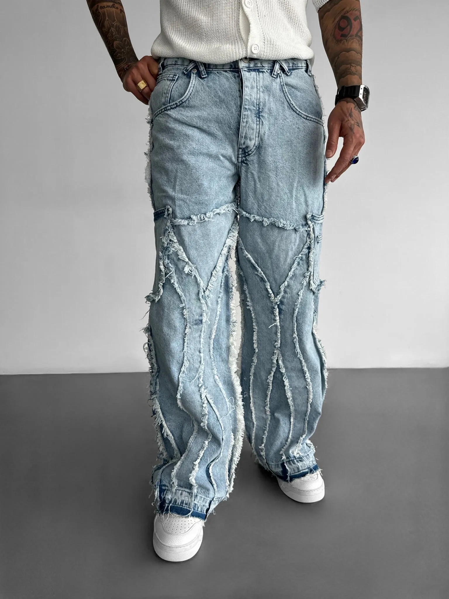 Baggy Shredded Stil Jeans - Blue