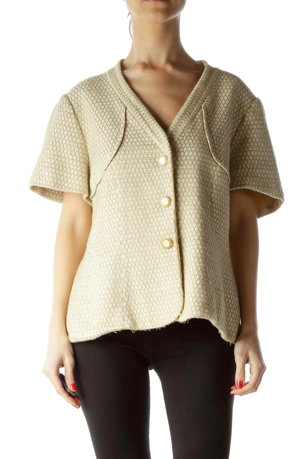 Beige Cream Short Sleeve Knit Blazer