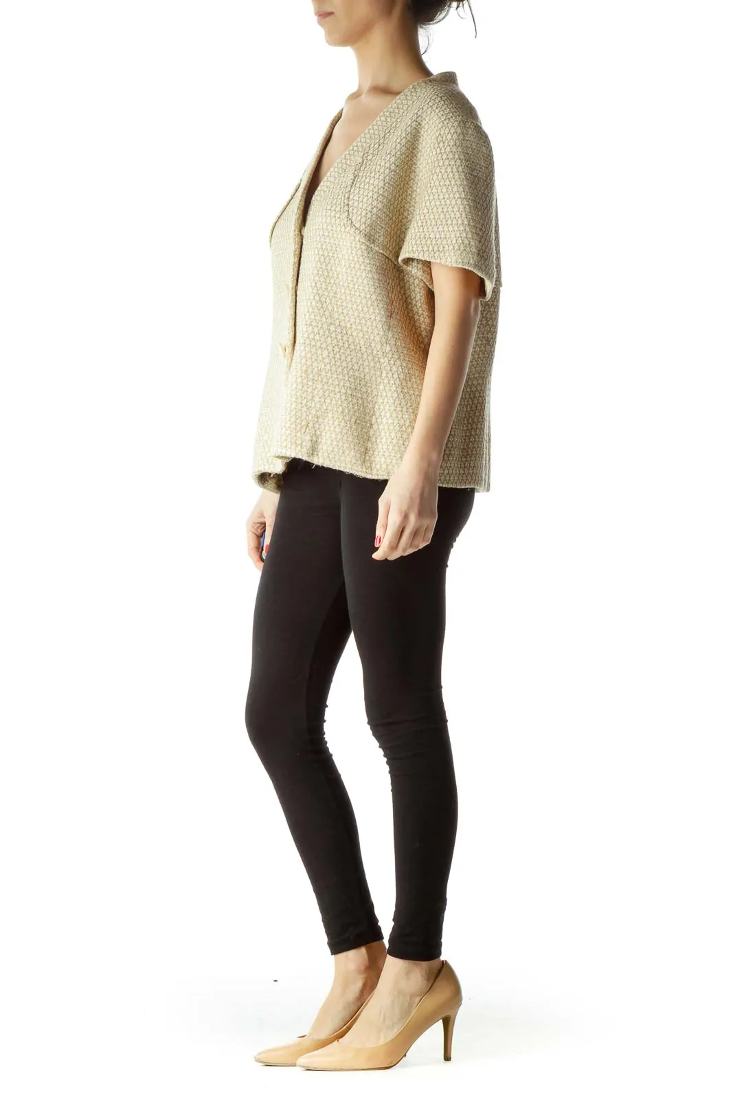 Beige Cream Short Sleeve Knit Blazer