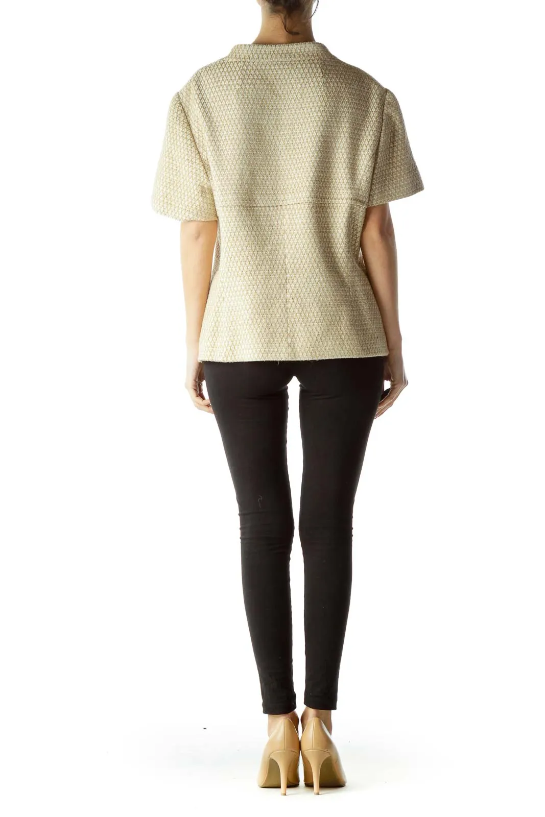 Beige Cream Short Sleeve Knit Blazer