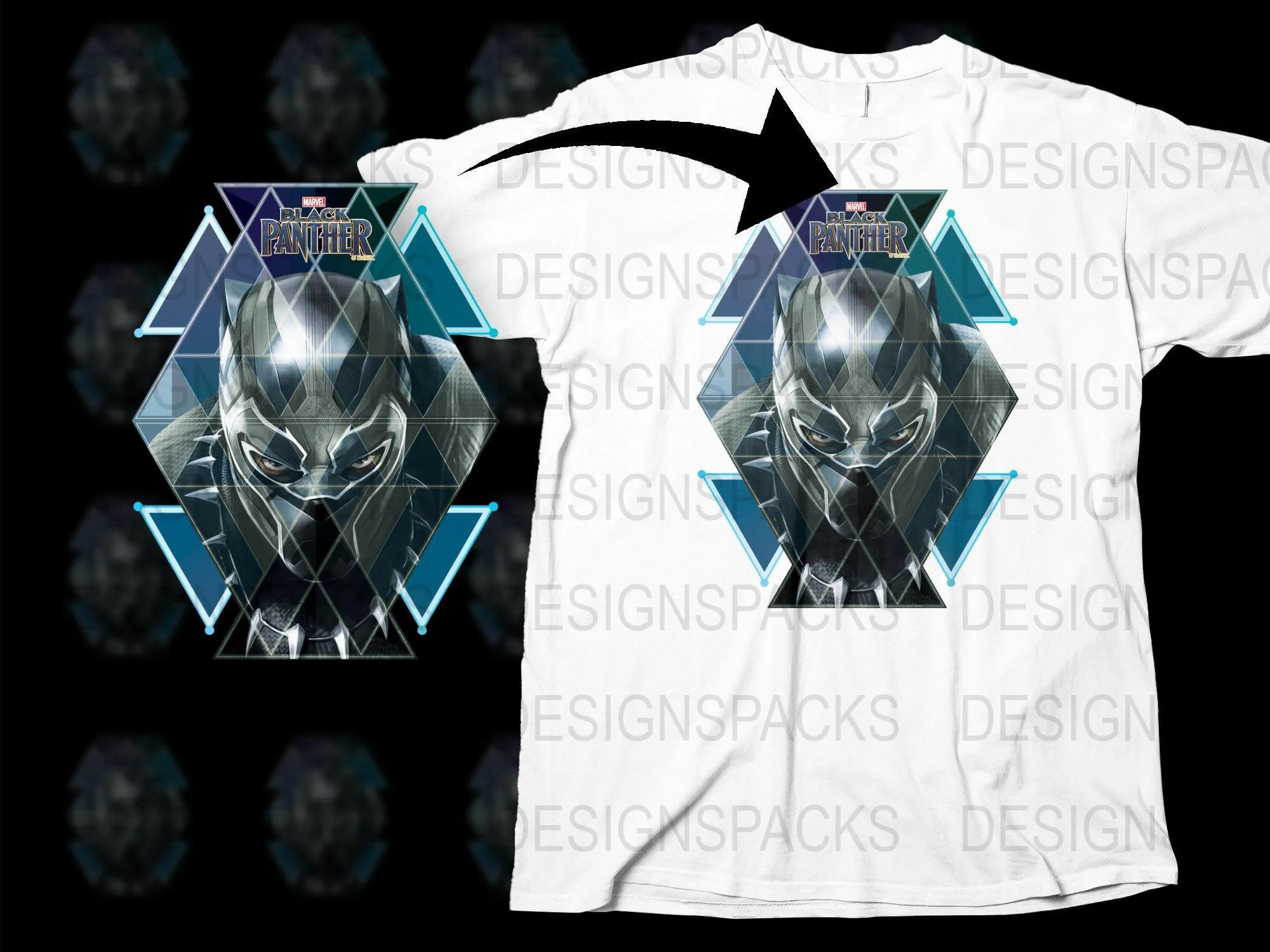 Black Panther Geometric Pattern Cool Graphic Png Digital Download