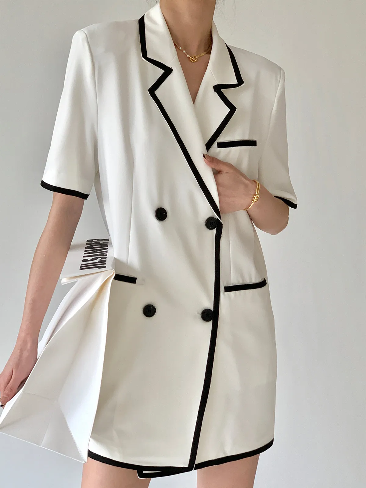 Black Trim White Short Sleeve Blazer