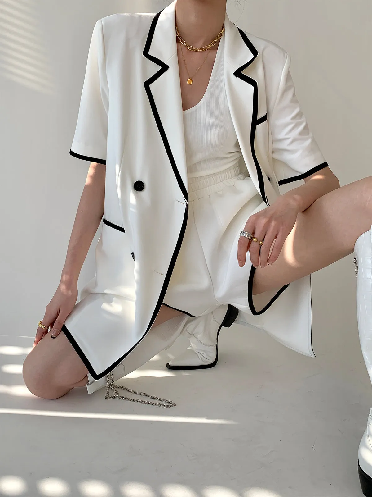 Black Trim White Short Sleeve Blazer