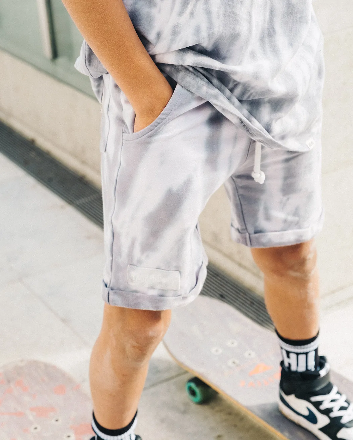 BOB Grey Tie Dye Relaxed Shorts