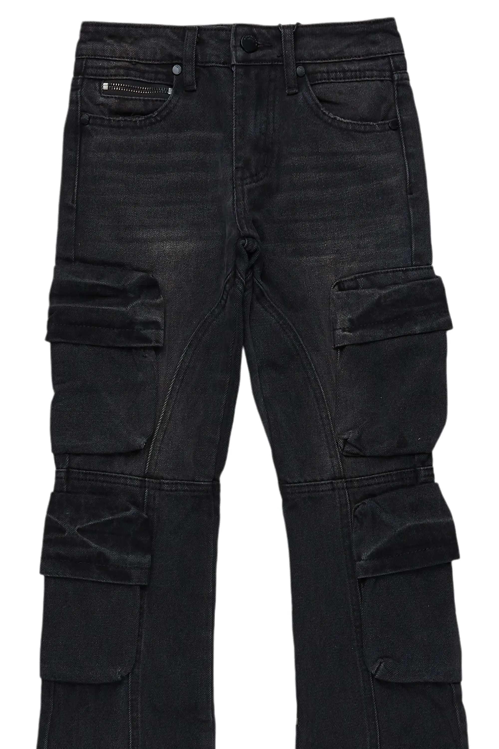 Boys Gregor Black Stacked Flare Cargo Jean