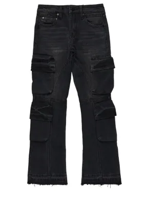 Boys Gregor Black Stacked Flare Cargo Jean