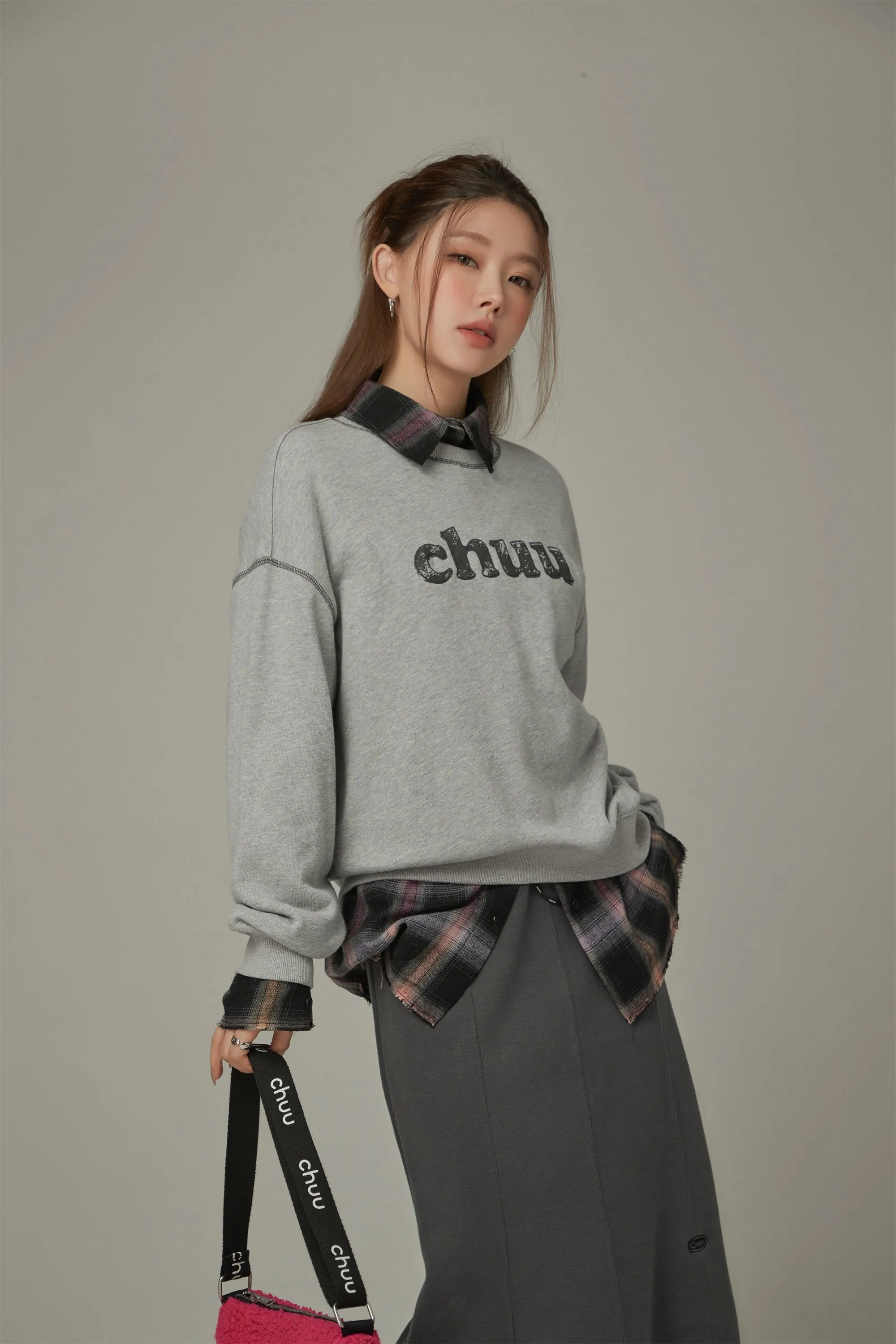 Color Logo Stitch Loose Fit Sweatshirt