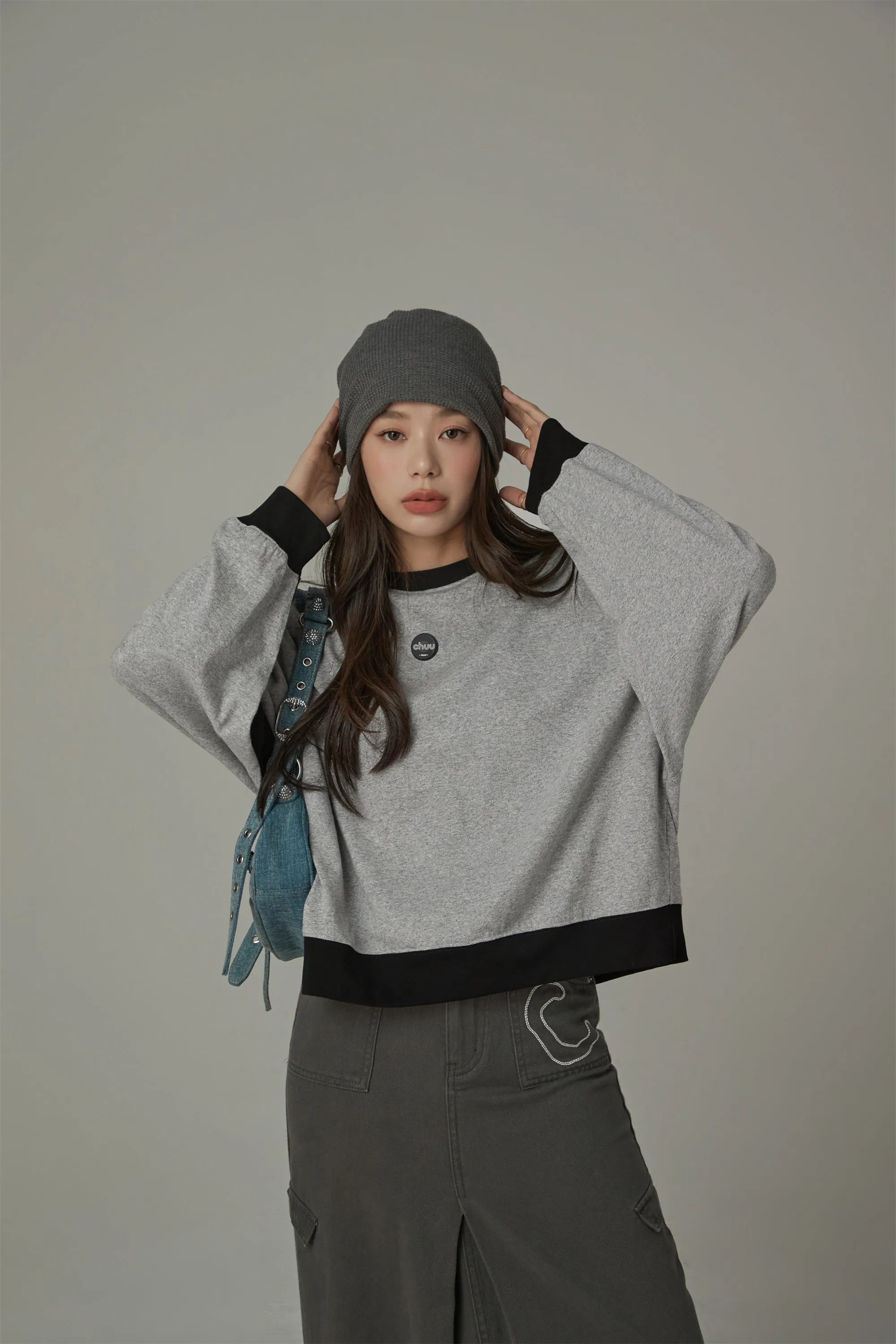 Color Matching Line Loose Fit Sweatshirt