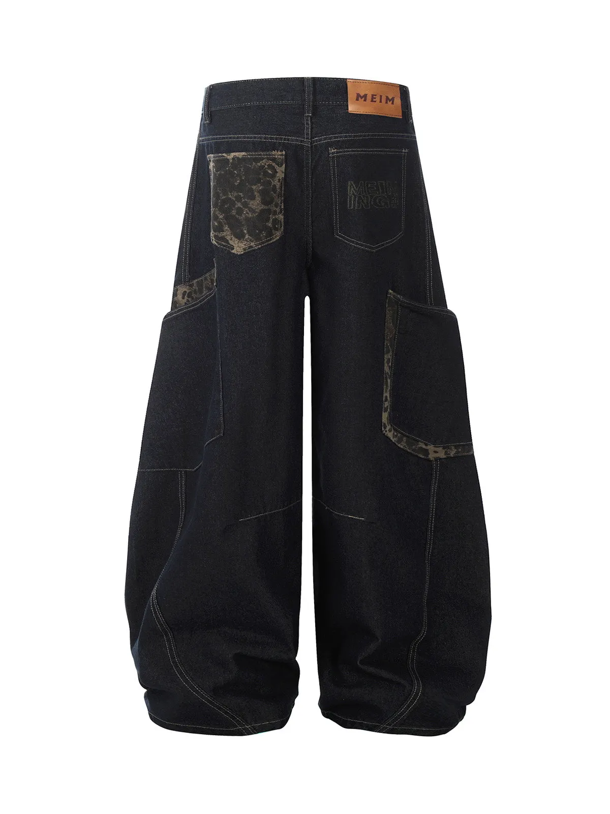 Deconstructed Cheetah Print Split Machete Baggy Jeans - 2286