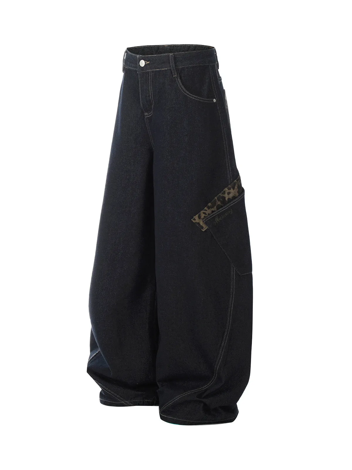 Deconstructed Cheetah Print Split Machete Baggy Jeans - 2286