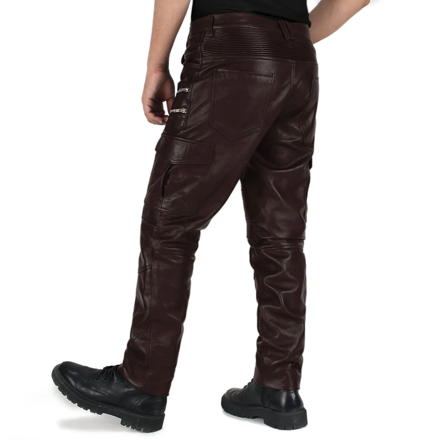 Eryon Men's Brown Faux Leather Pants