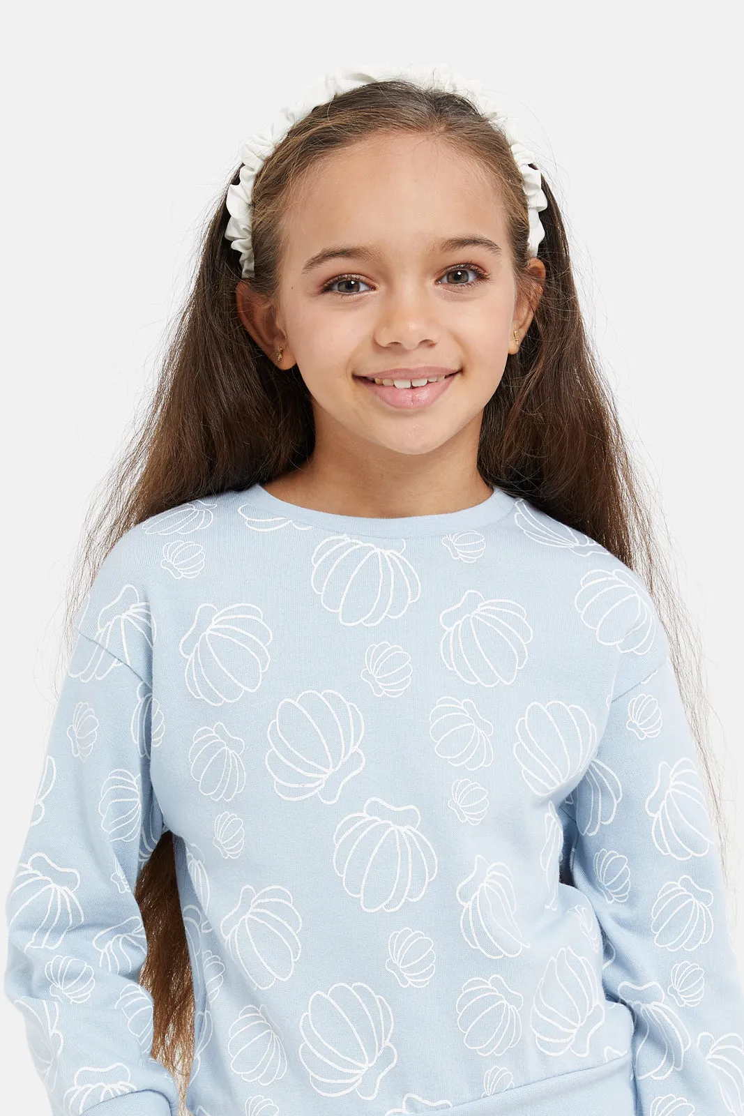 Girls Blue Printed Sweatshirt