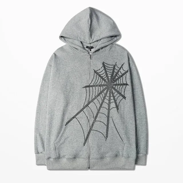 Gothic Punk Spider Web Dark Grunge Zipper Hoodie