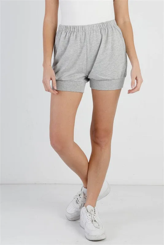 Heather Grey Cotton Blend Cuffed Shorts