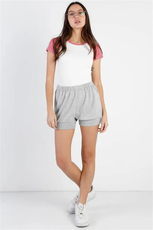 Heather Grey Cotton Blend Cuffed Shorts