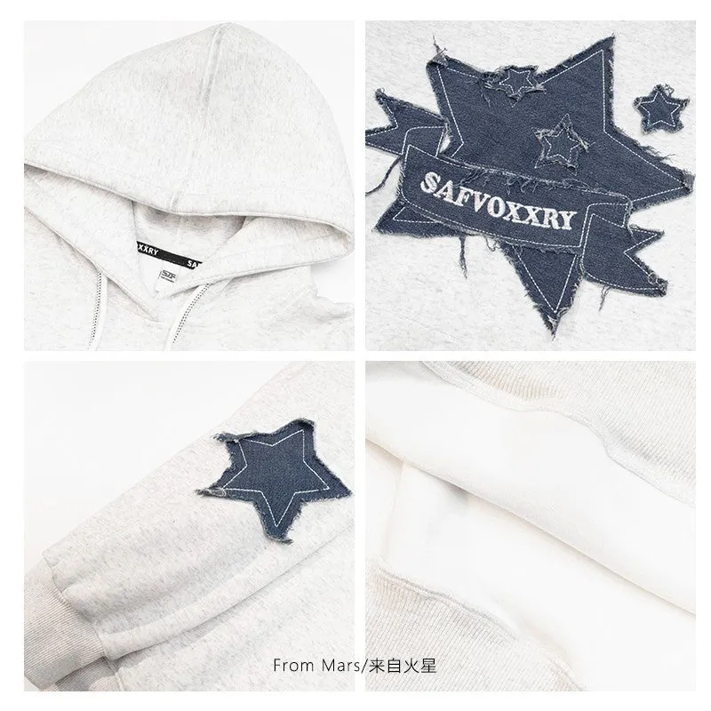 Hoodies stars surround women pentagram patch embroidered