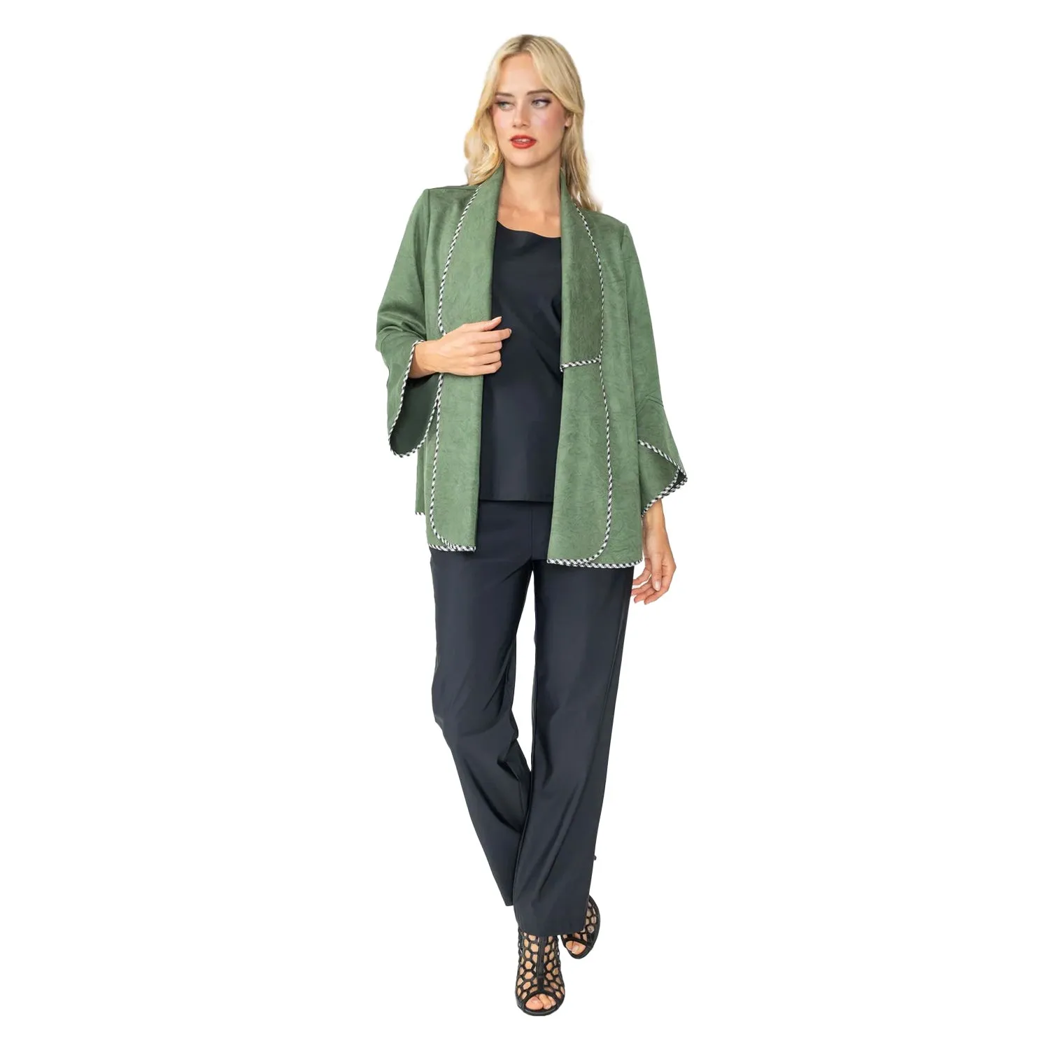 IC Collection Faux Suede Relaxed Open Front Jacket in Green - 6916J - Sizes XL & XXL