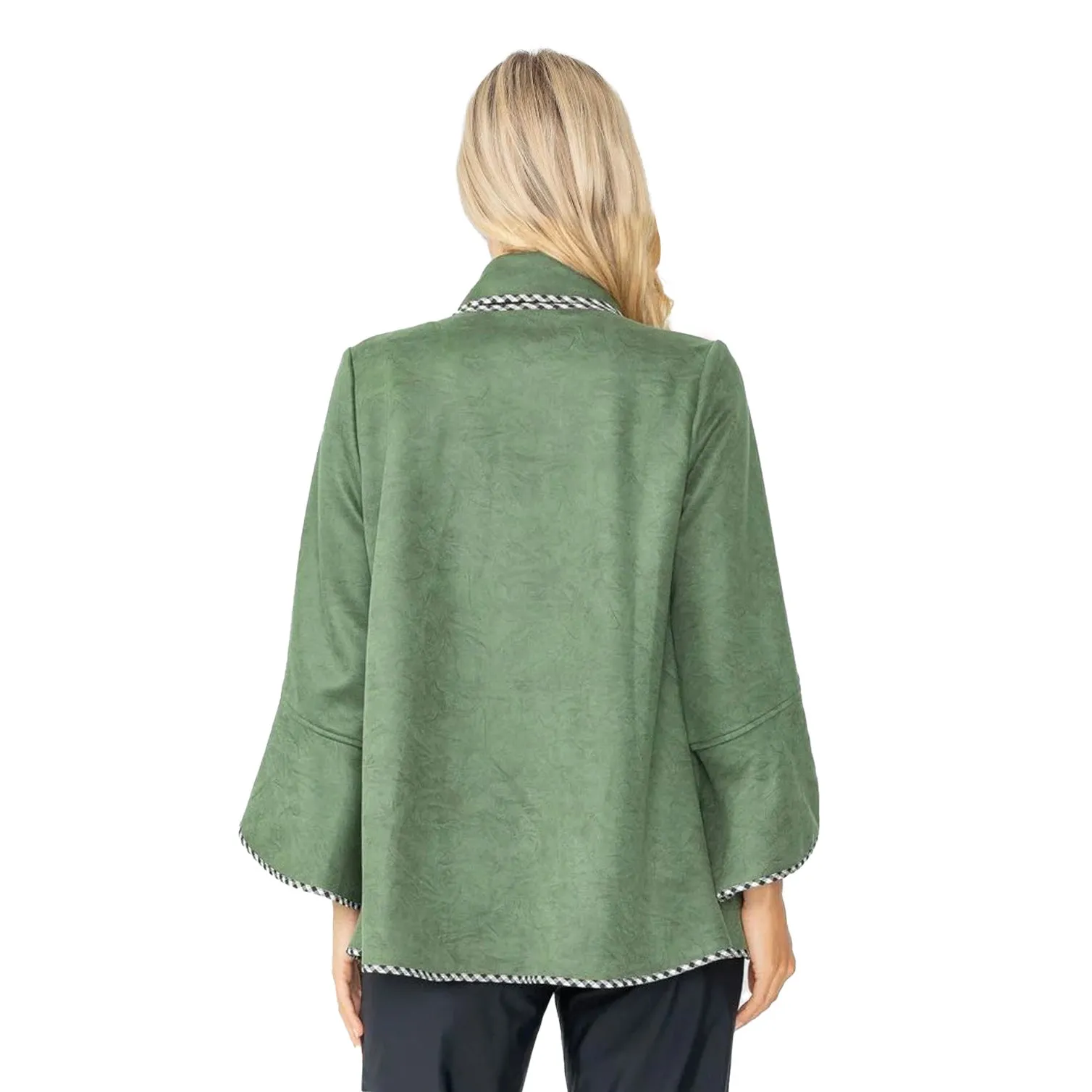 IC Collection Faux Suede Relaxed Open Front Jacket in Green - 6916J - Sizes XL & XXL