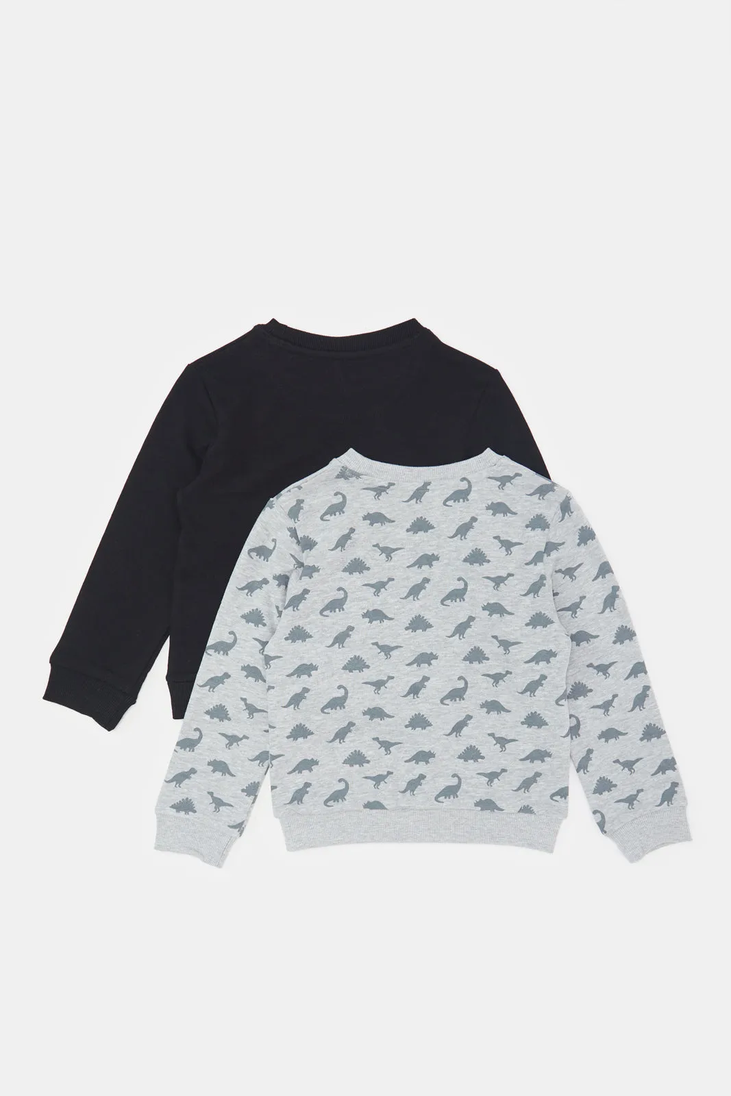 Infant Boys Grey And Black Dino Printed Sweatshirt Set (2 Piece)