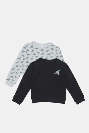 Infant Boys Grey And Black Dino Printed Sweatshirt Set (2 Piece)