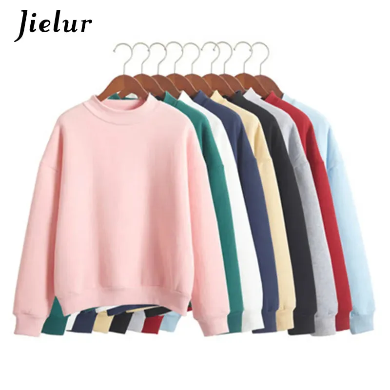 Jielur Wholesale M-Xxl Cute Women Hoodies Pullover 9 Colors Autumn Coat Winter Loose Fleece Thick Knit Sweatshirt Female