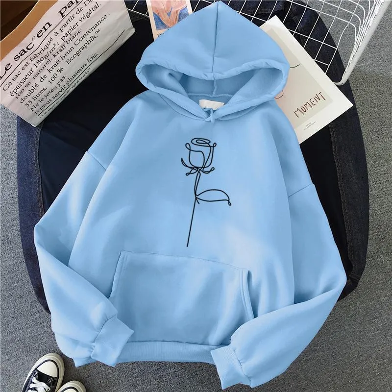 Line rose casual loose hoodie