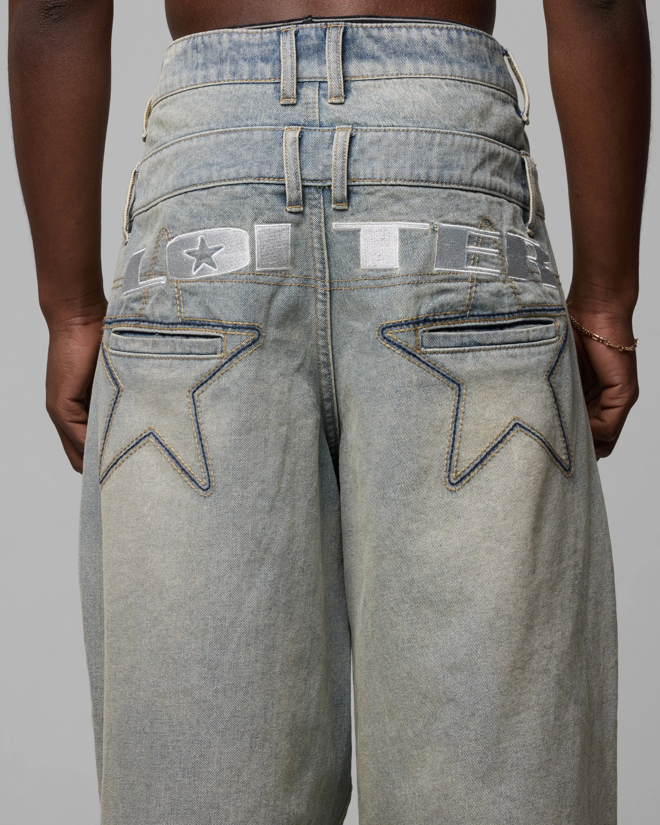 Loiter Star Layered Jeans Washed Blue