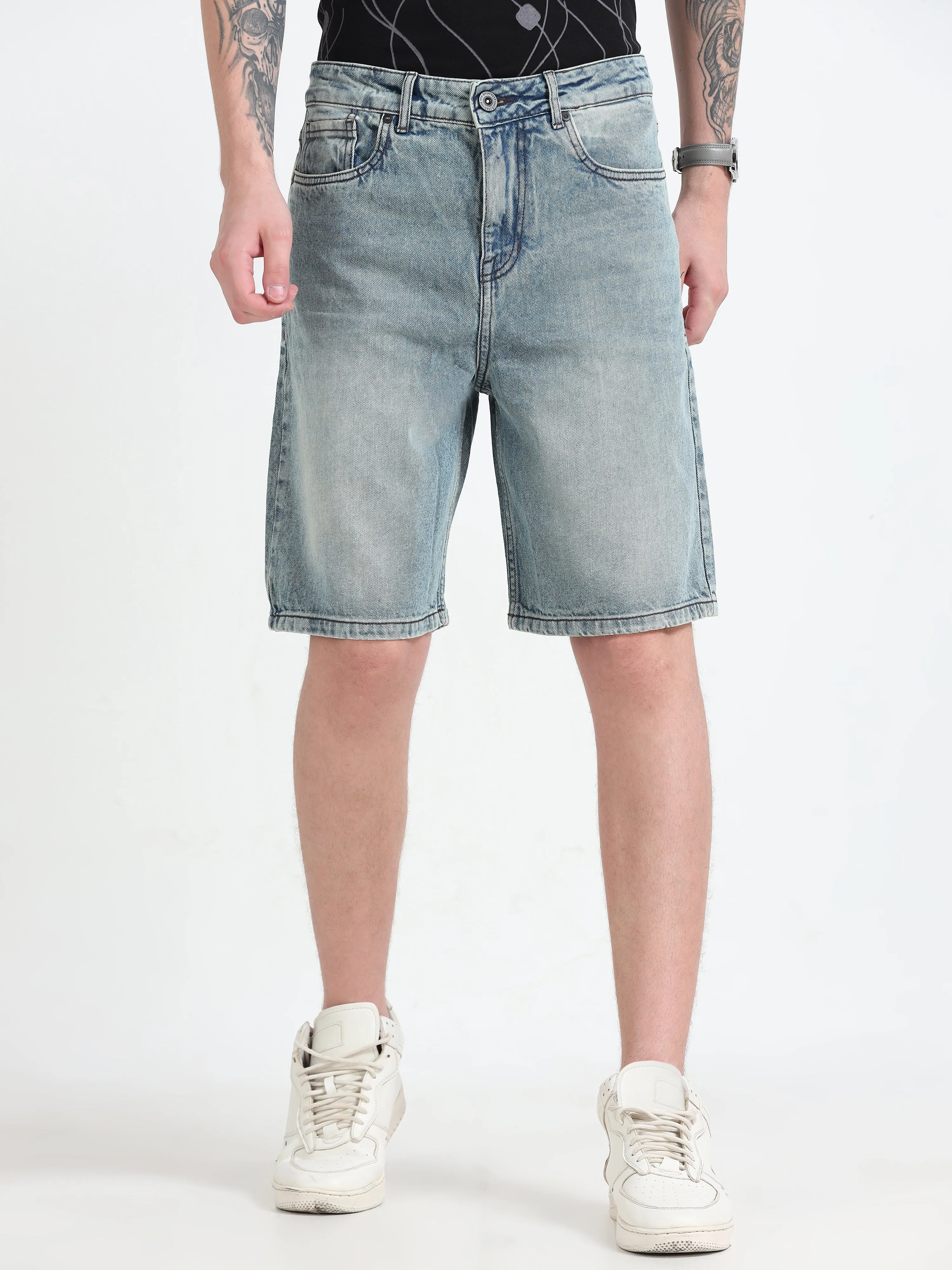 Marlowe - Relaxed Denim Shorts - Light Blue