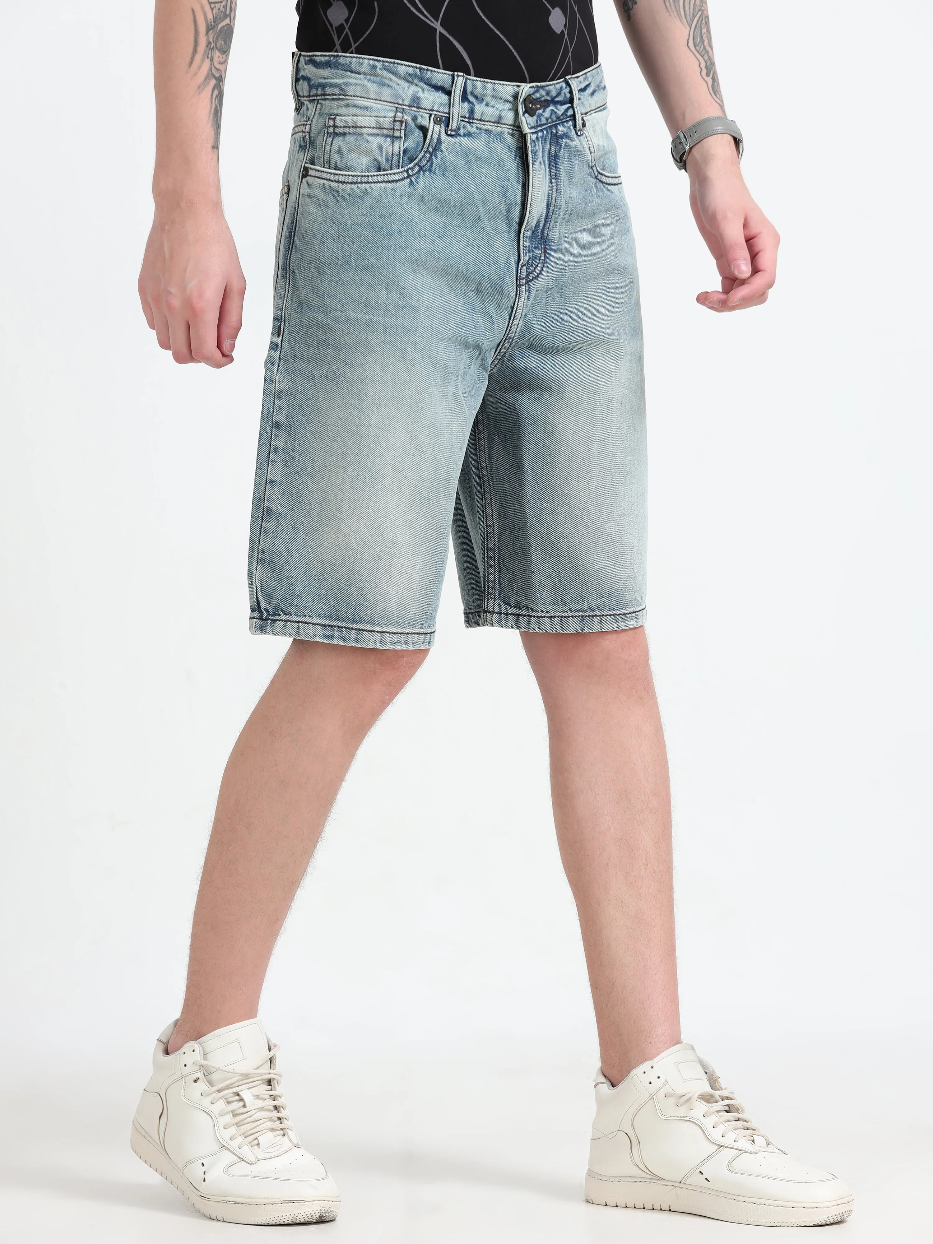 Marlowe - Relaxed Denim Shorts - Light Blue