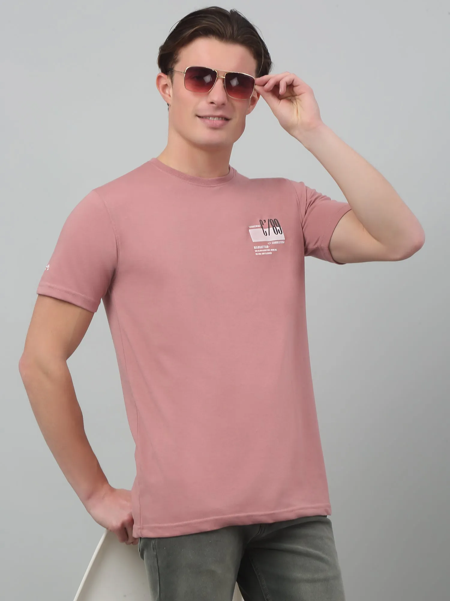 Men's Dusty Pink Round neck Half Sleeve T-Shirt