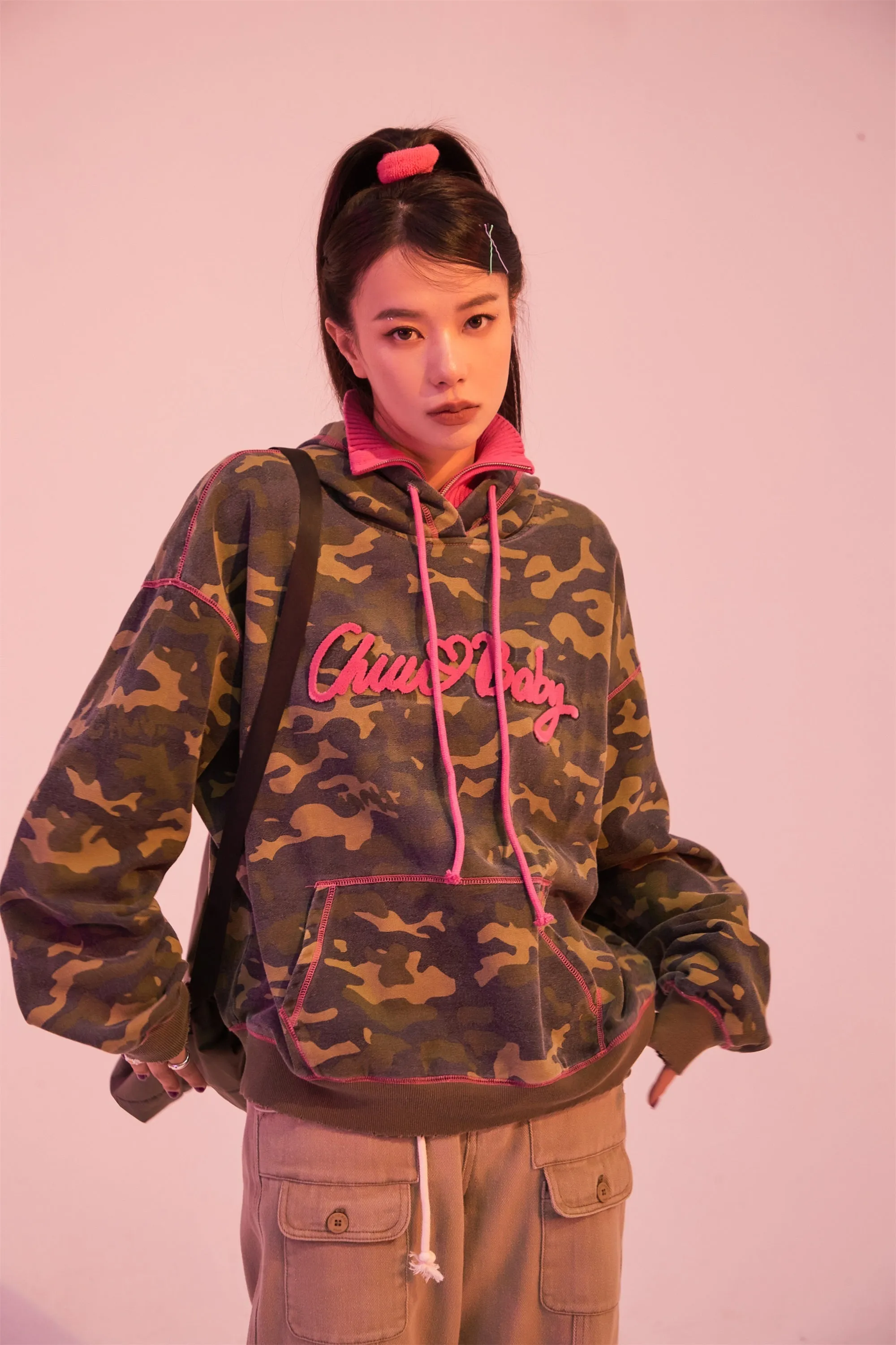 Moving On Hot Girl Camouflage Loose-Fit Hoodie