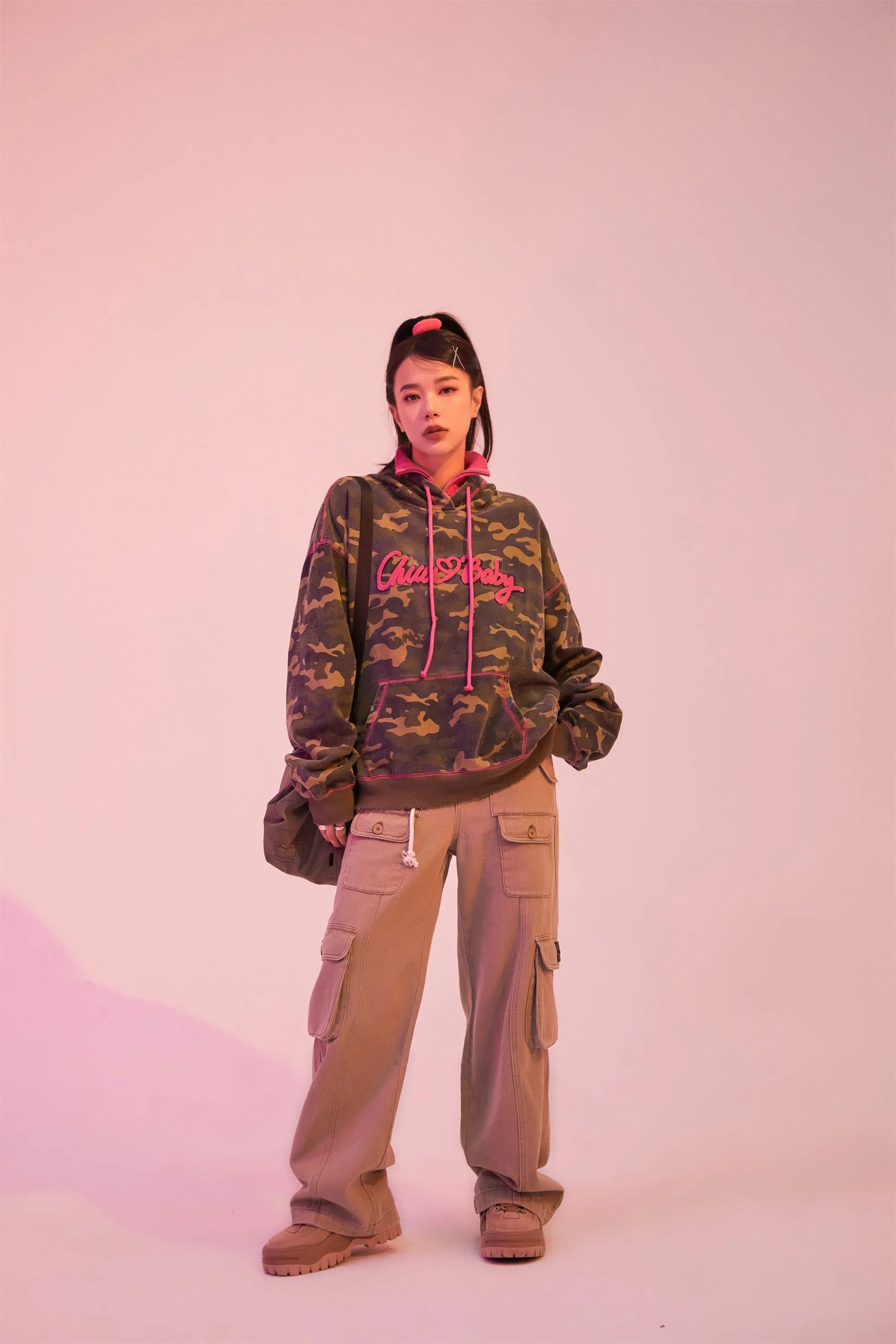 Moving On Hot Girl Camouflage Loose-Fit Hoodie